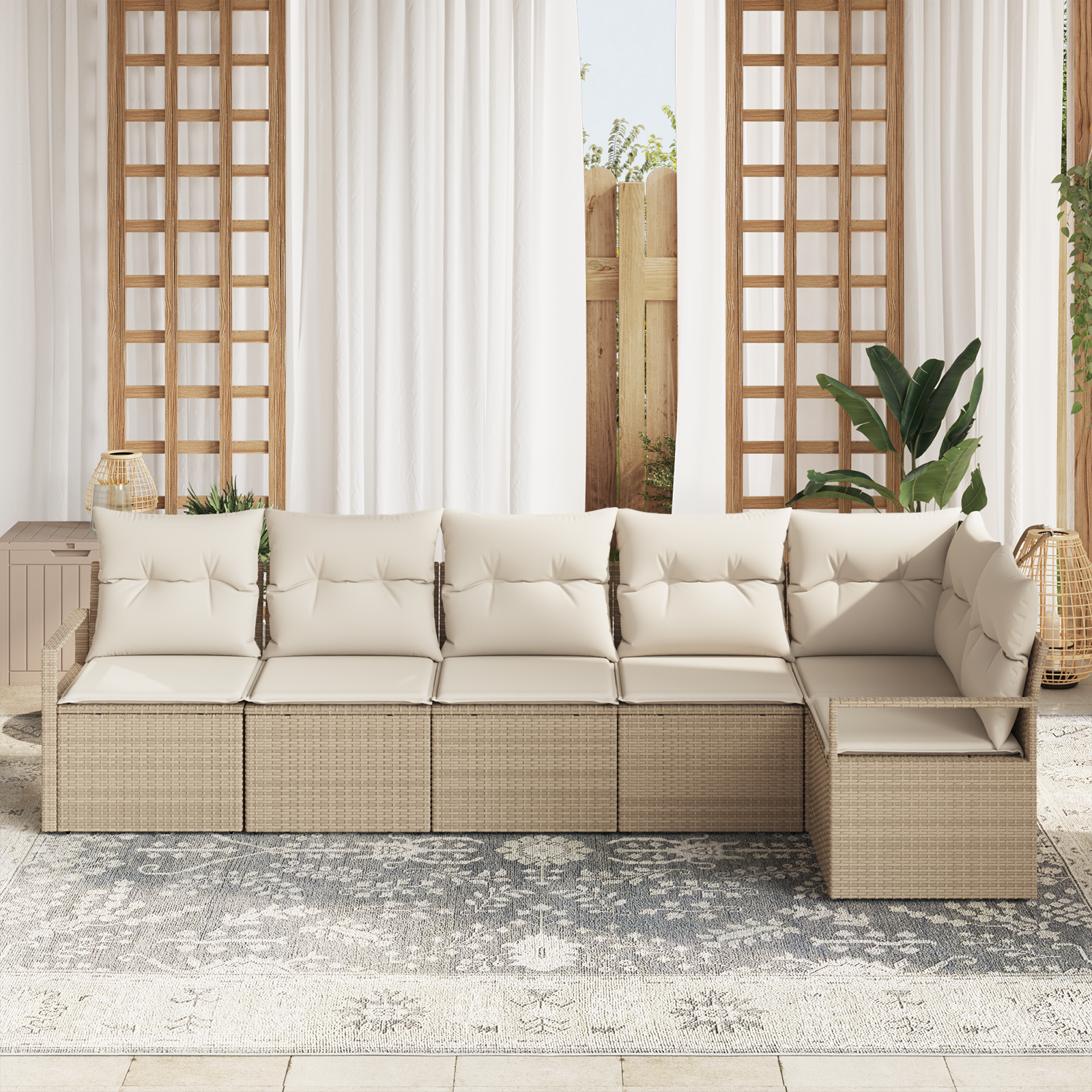 vidaXL 6-delige tuinsofa set met kussens in beige poly rattan