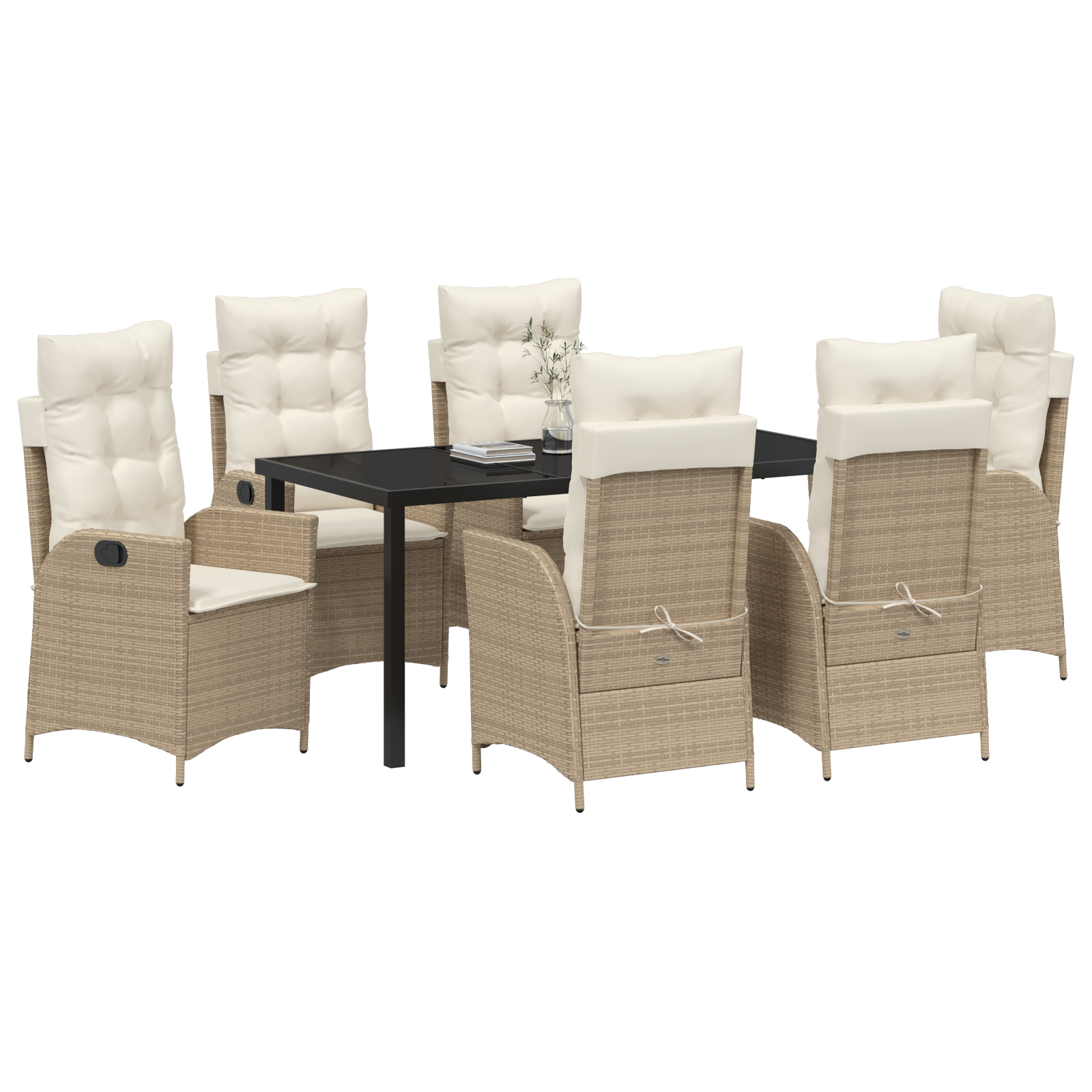 vidaXL 7-delige tuinset met kussens - Beige Poly Rattan