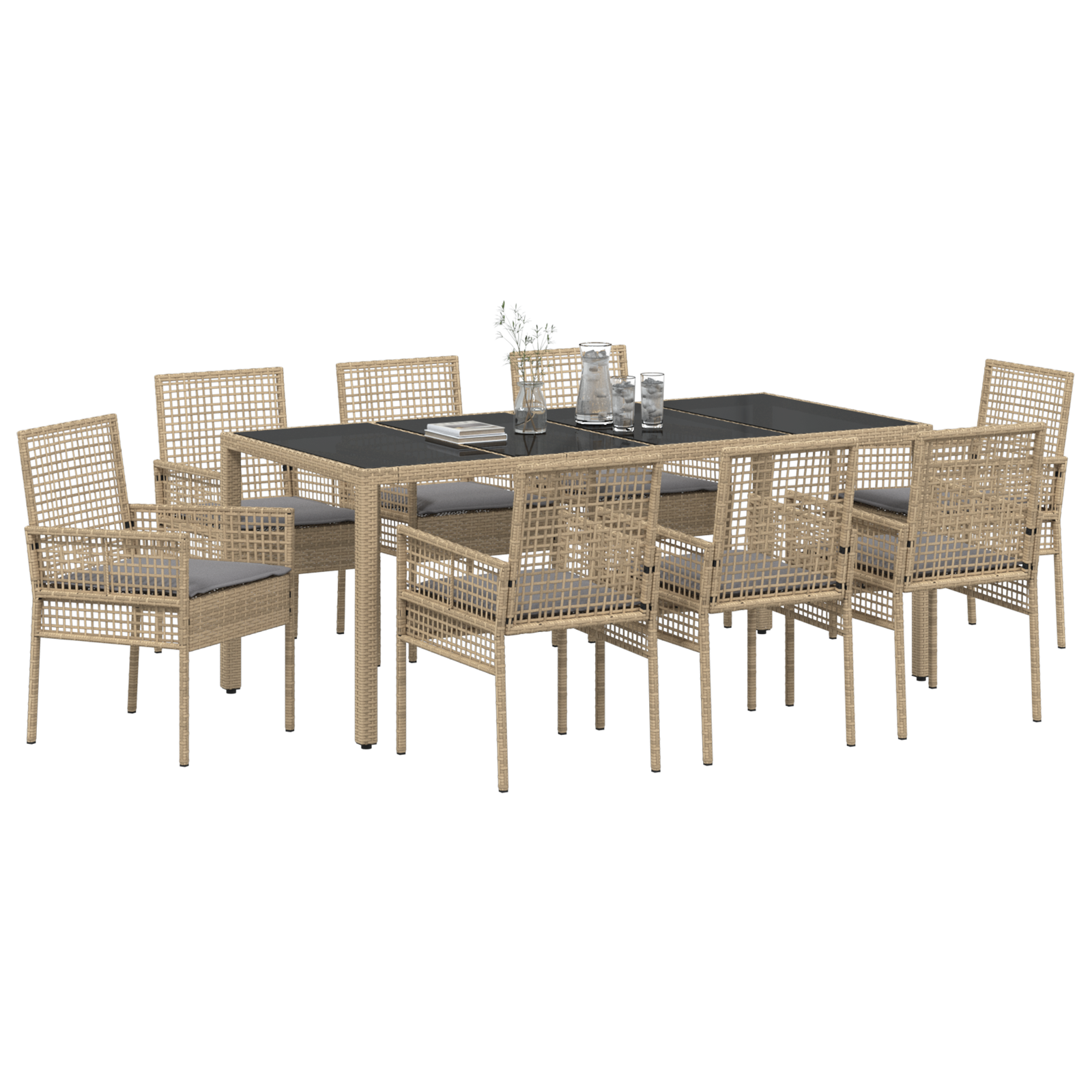 vidaXL 9-delige Tuinset met kussens poly rattan beige