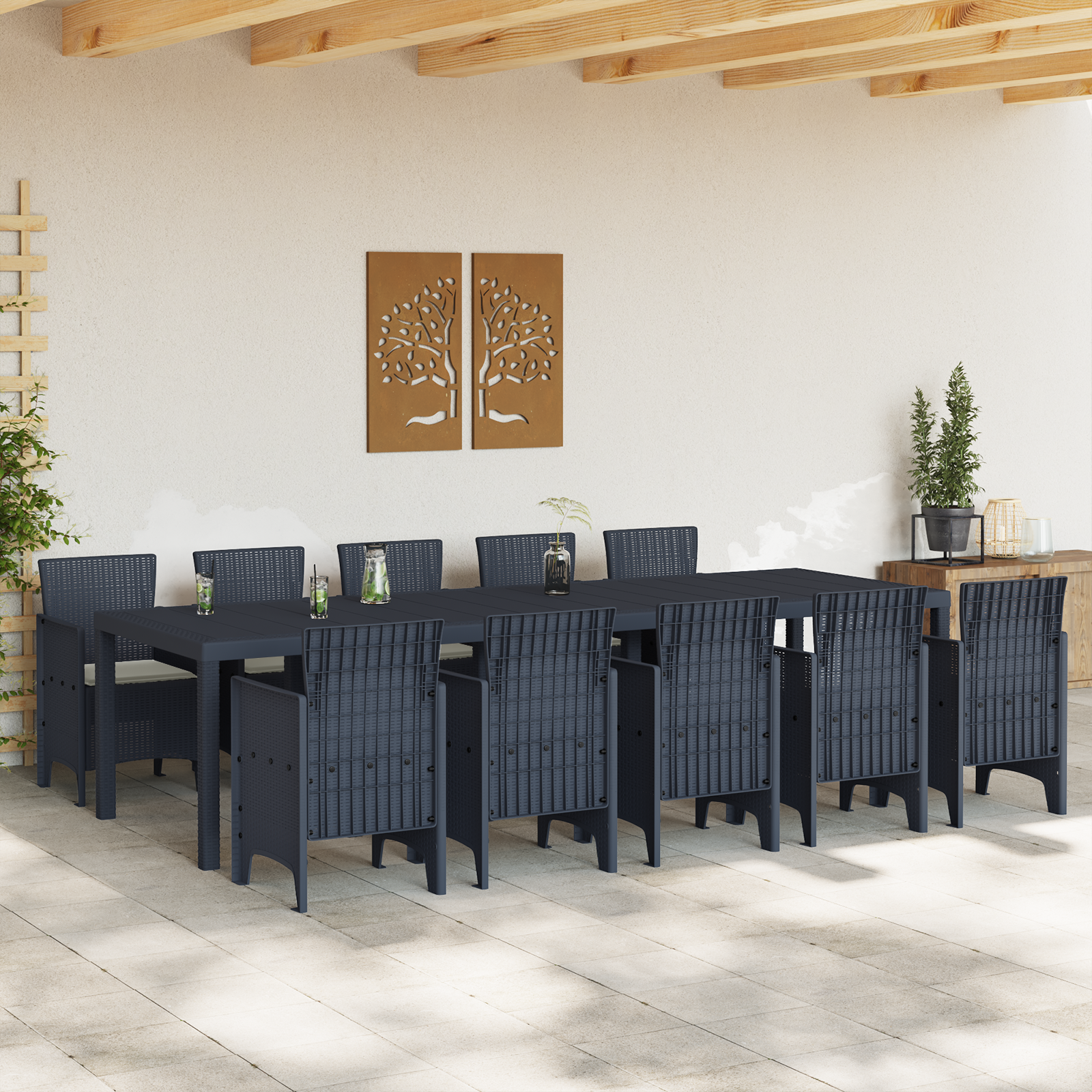 vidaXL 11-delige Tuinset met kussens poly rattan antraciet