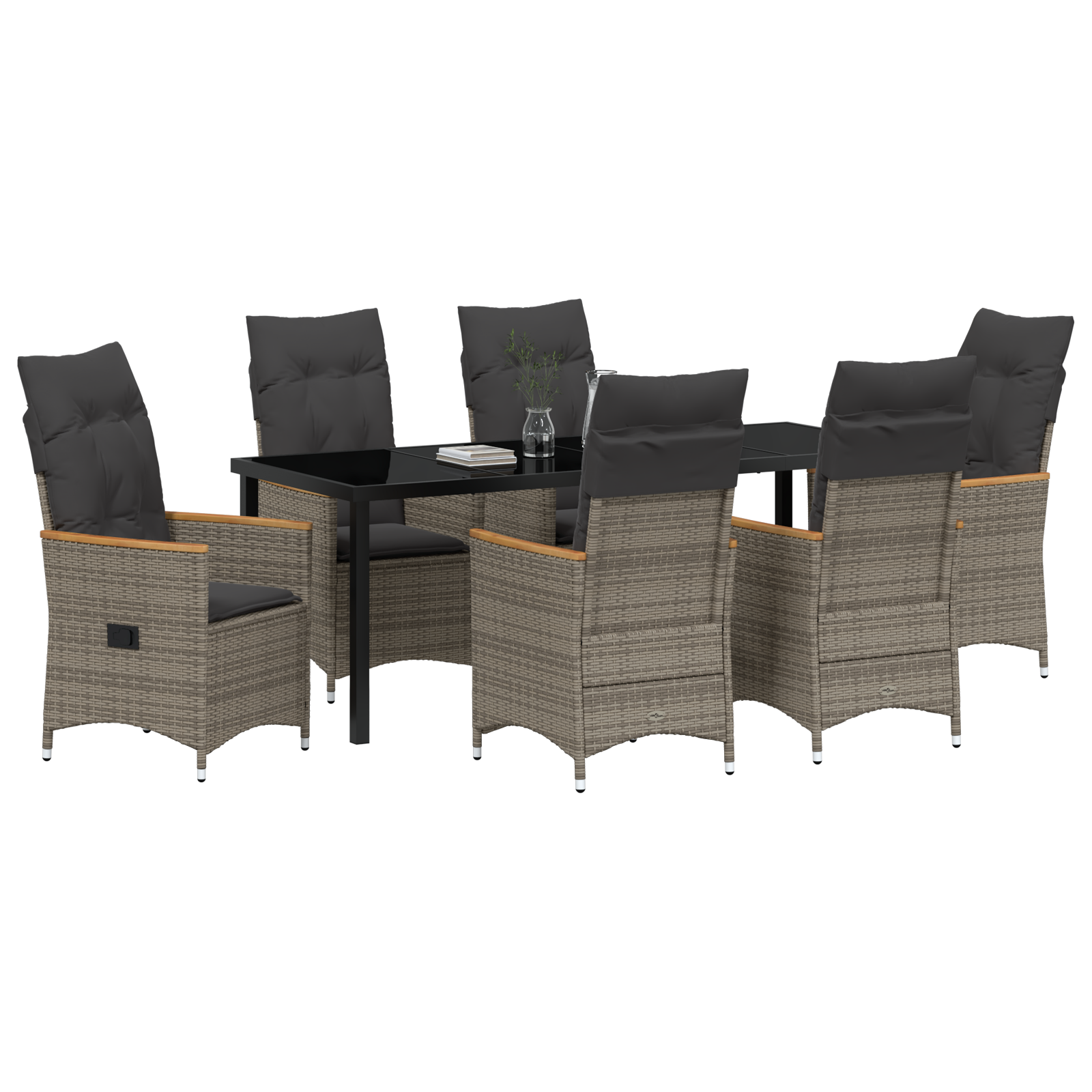 vidaXL 7-delig Tuin Eettafel Set met Kussens Grijs Poly Rattan