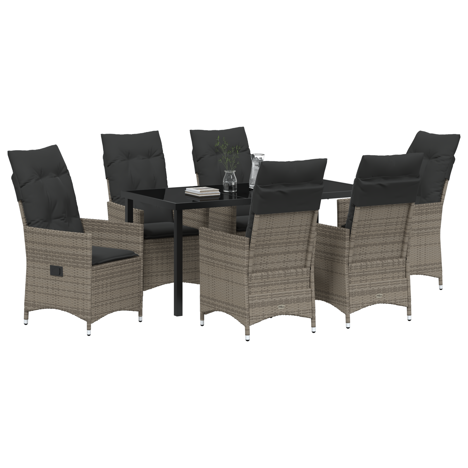vidaXL 7-delige tuinset met kussens in grijs poly rattan