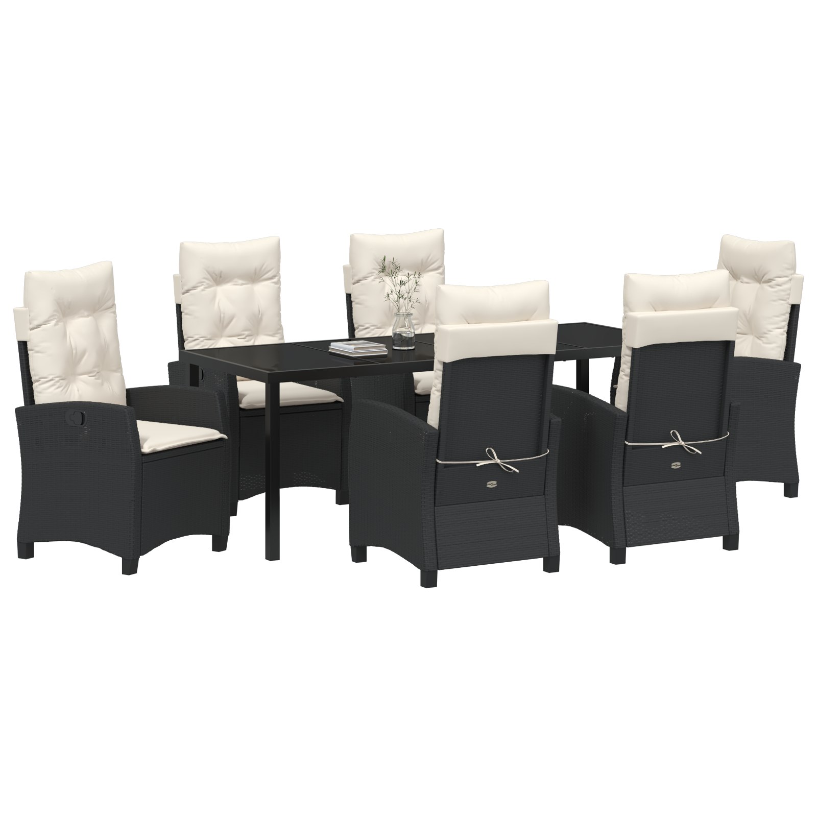 vidaXL 7-Delige Tuinset met Kussens - Zwart Poly Rattan.