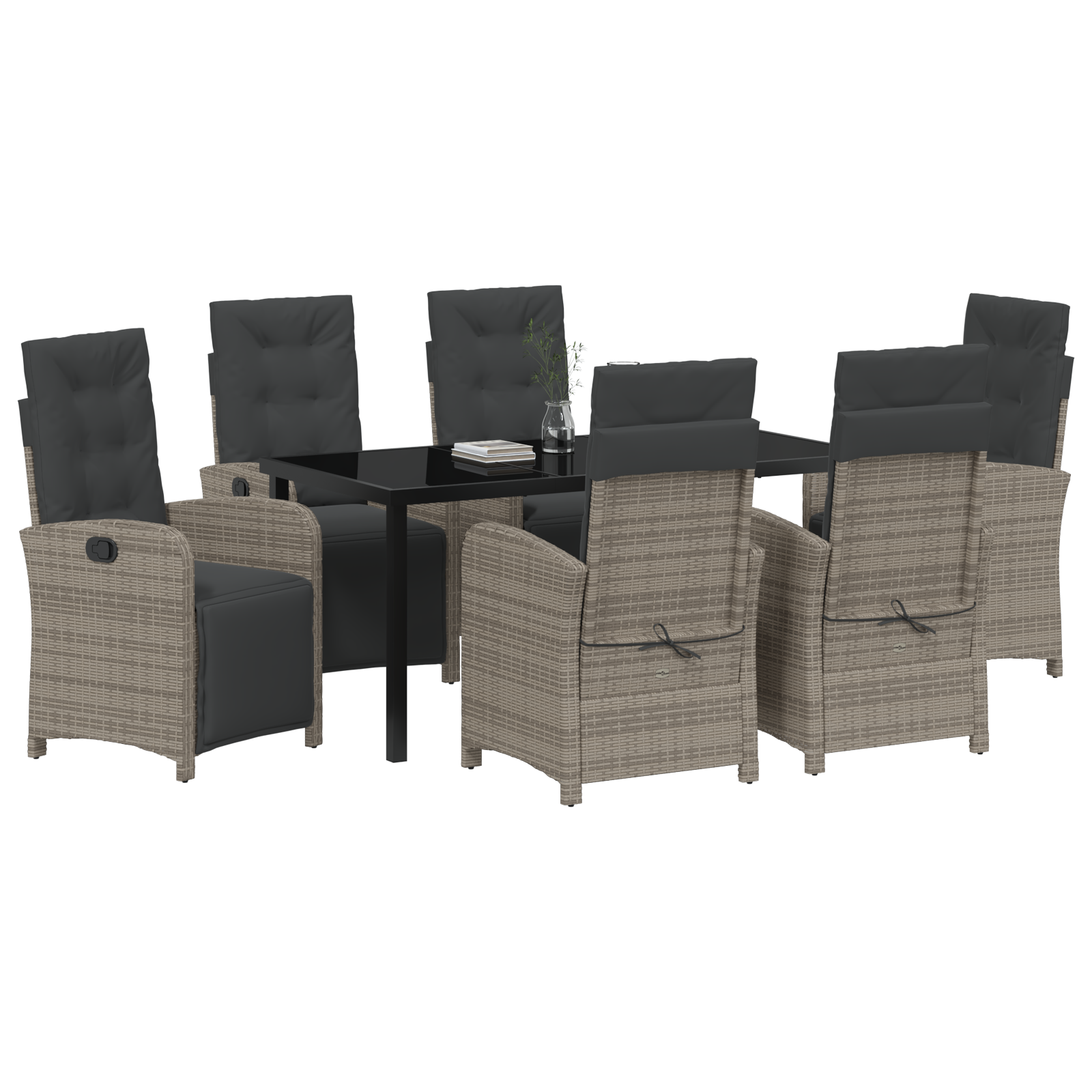 vidaXL 7-delige tuinset met kussens - Grijs Poly Rattan