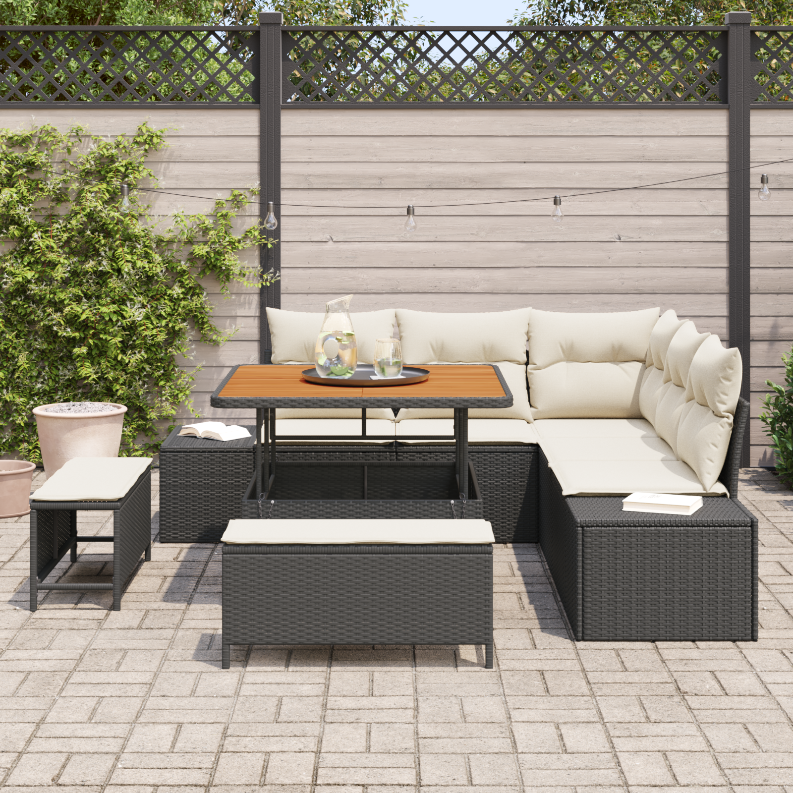 vidaXL 8-Delige Tuin Sofa Set met Kussens Zwart Poly Rattan Acacia