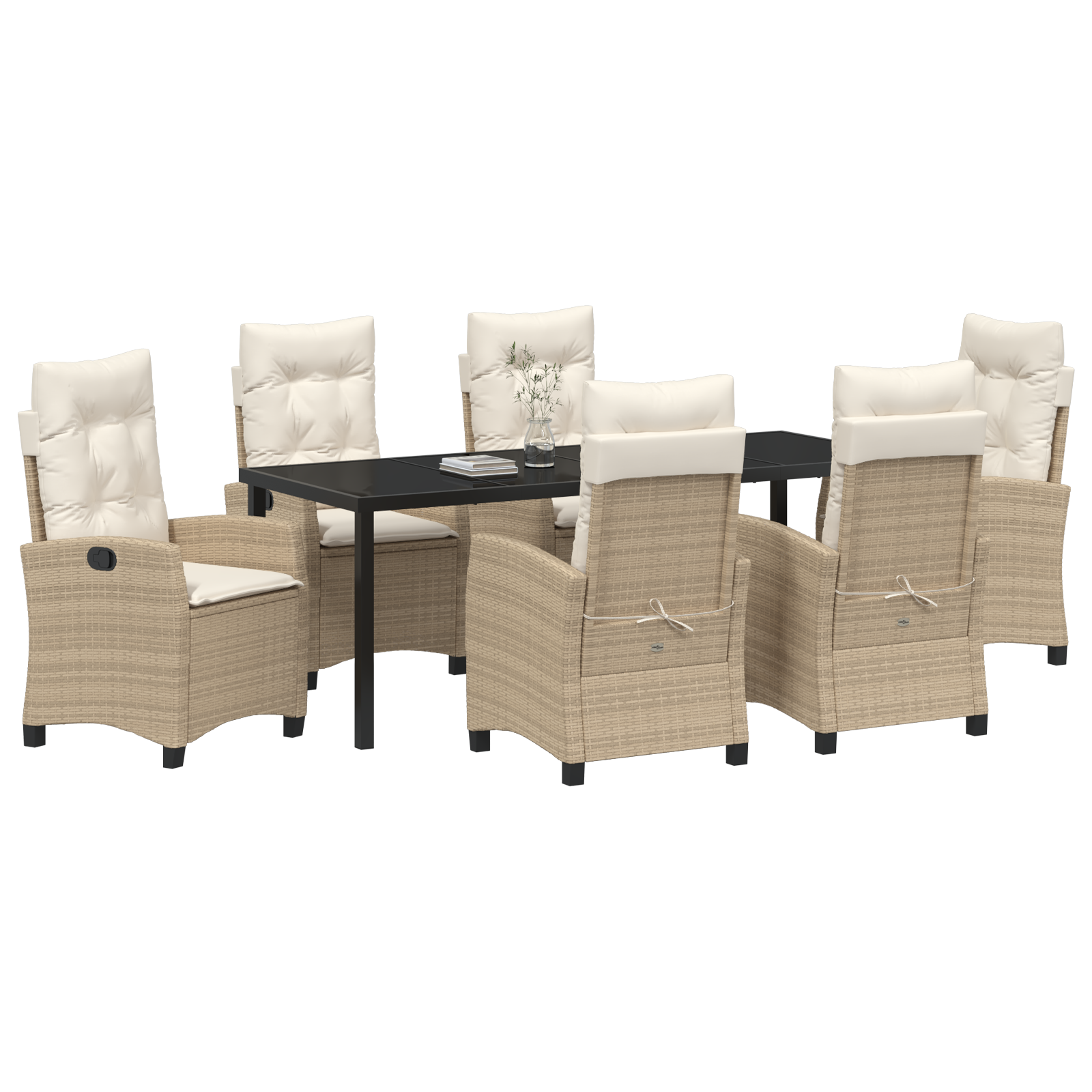 vidaXL 7-delige Tuinset met Kussens - Beige Poly Rattan