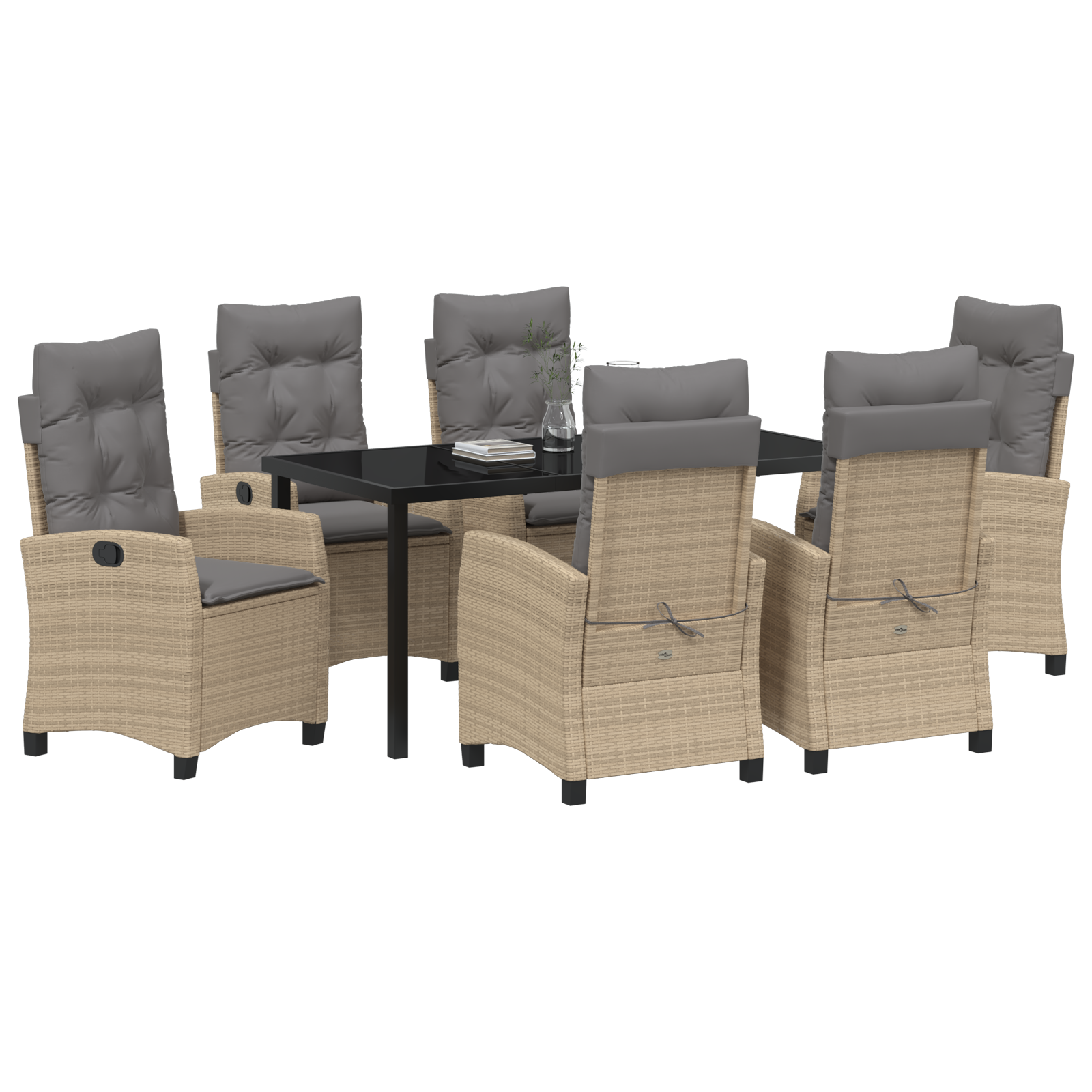 vidaXL 7-delige Tuinset met Eettafel en Kussens in Beige Poly Rattan.