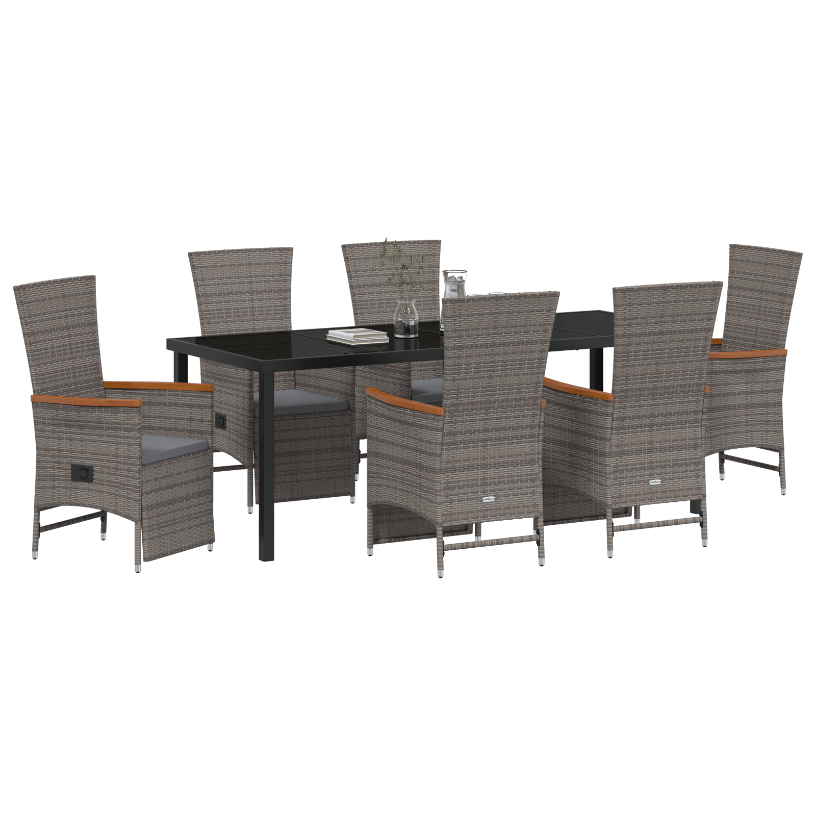 vidaXL 7-delige Tuin Eetset met Kussens Grijs Poly Rattan