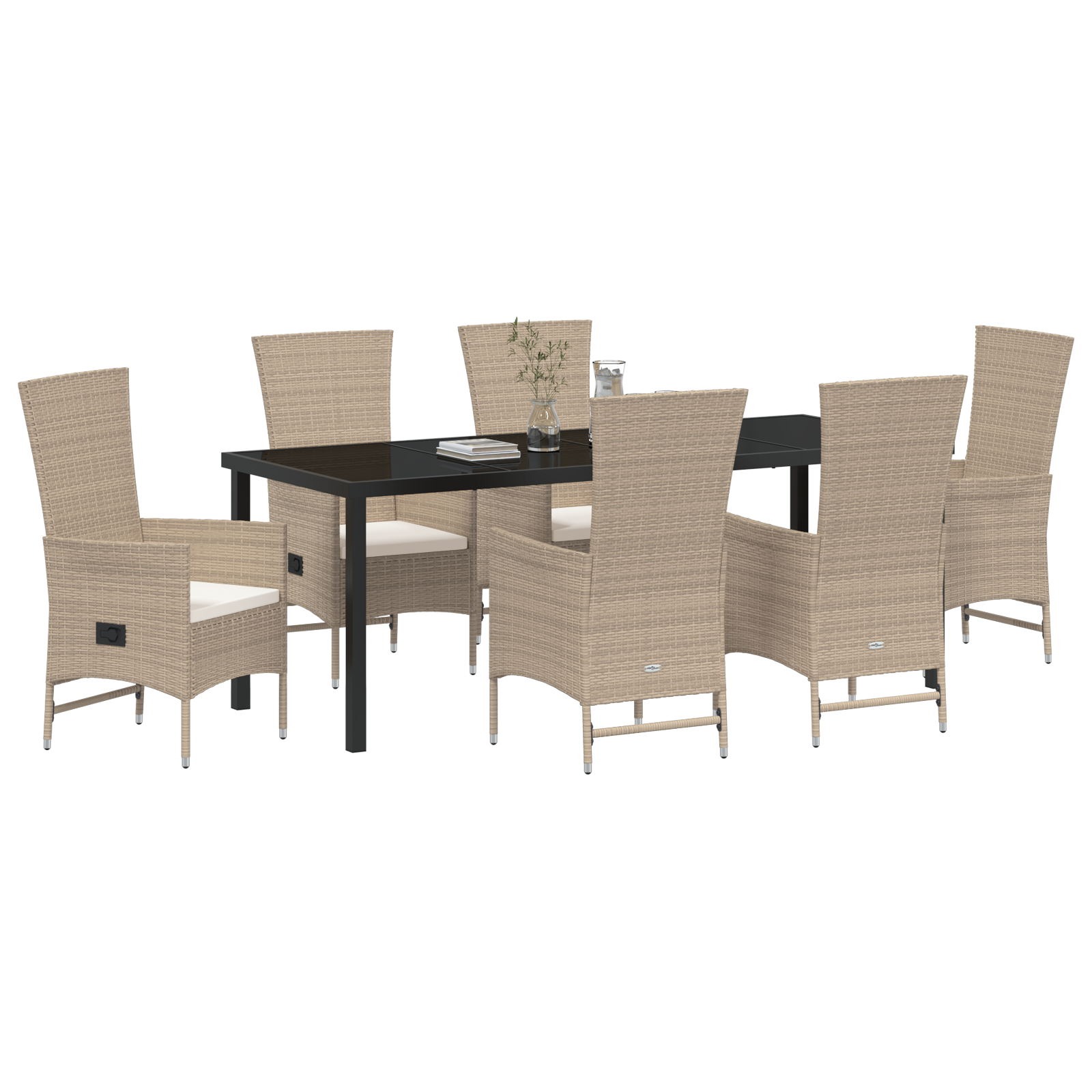 vidaXL 7-delige tuinset met kussens - Beige poly rattan