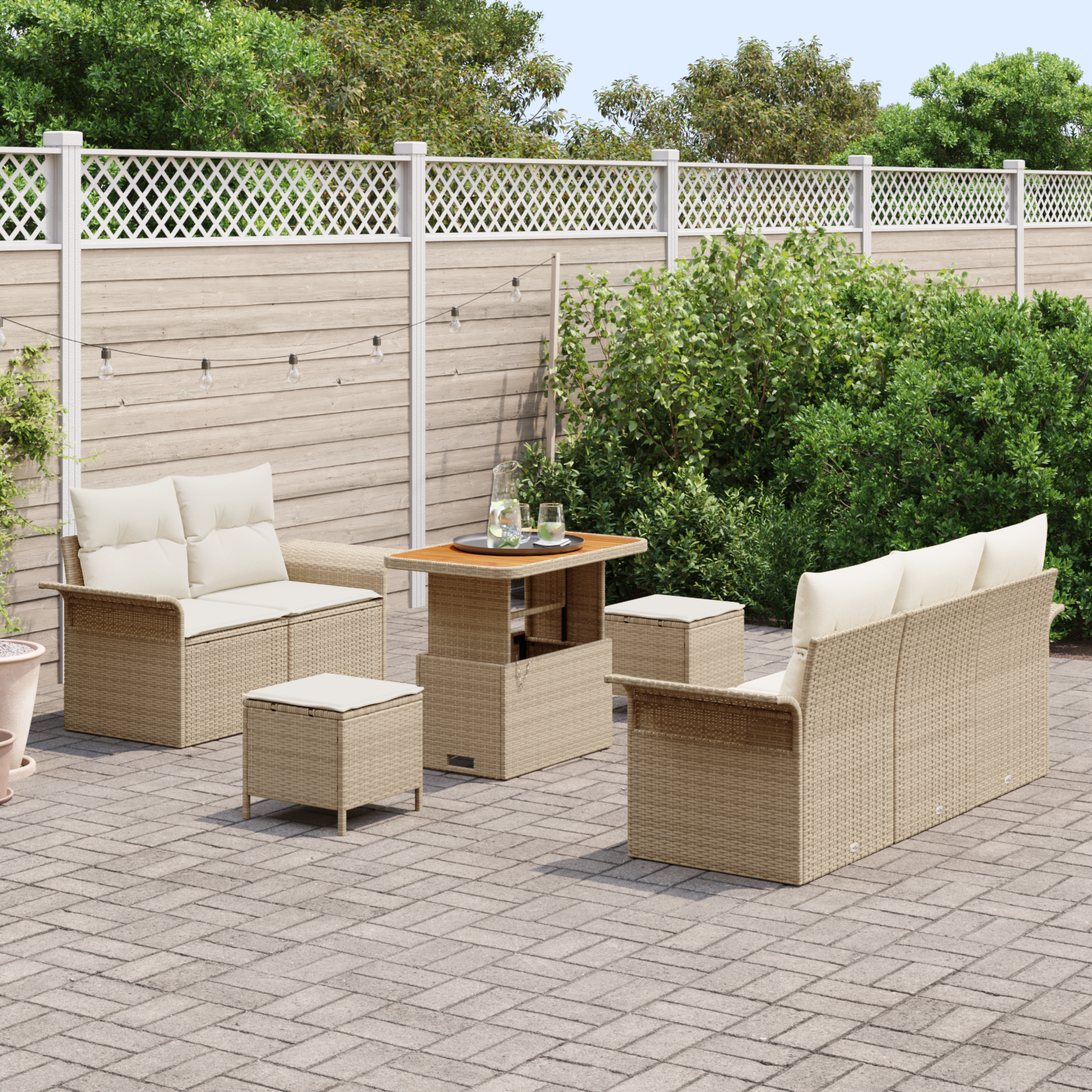 vidaXL 8-delige Tuinbankenset met kussens poly rattan acacia beige