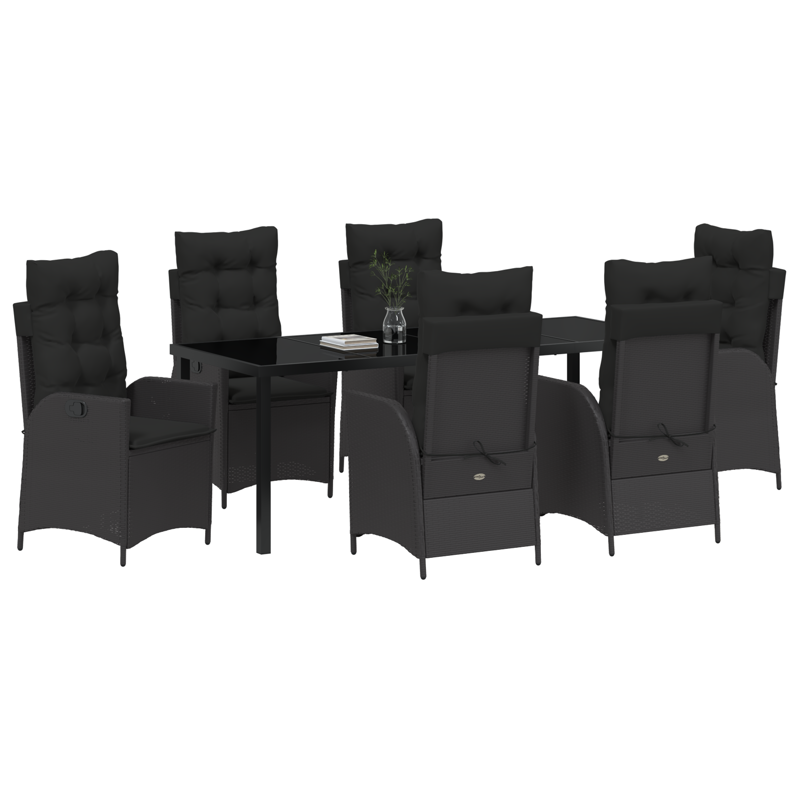 vidaXL 7-delige Tuin Eetset met Kussens Zwart Poly Rattan