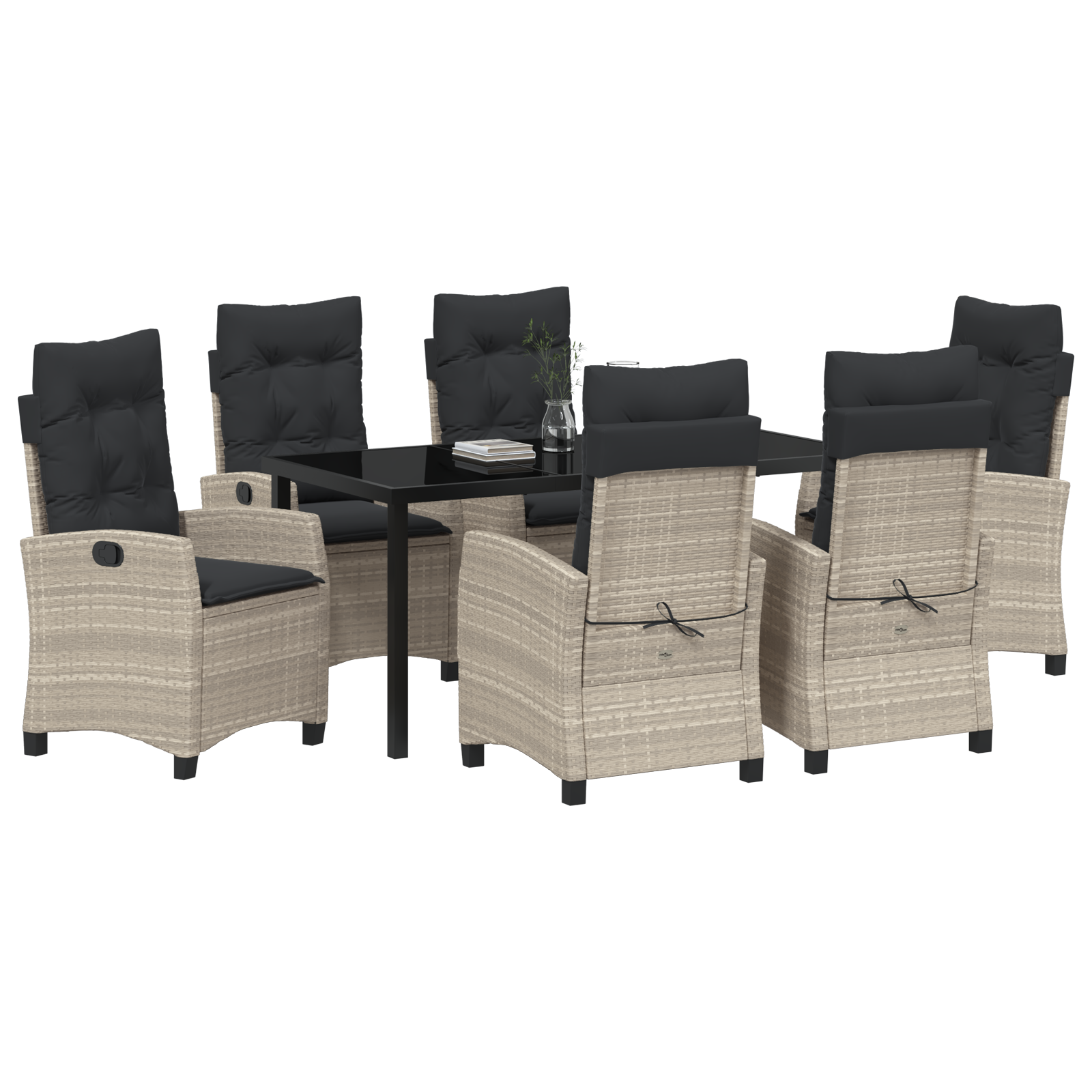 vidaXL 7-delige Tuinset met Kussens - Lichtgrijs Poly Rattan.