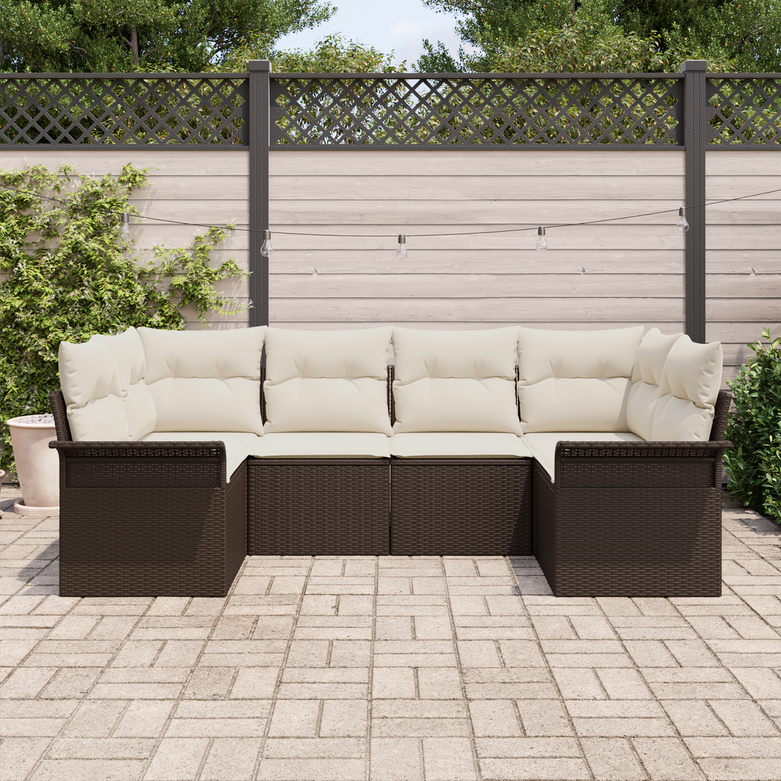 vidaXL 6-delige tuinset met kussens bruin poly rattan