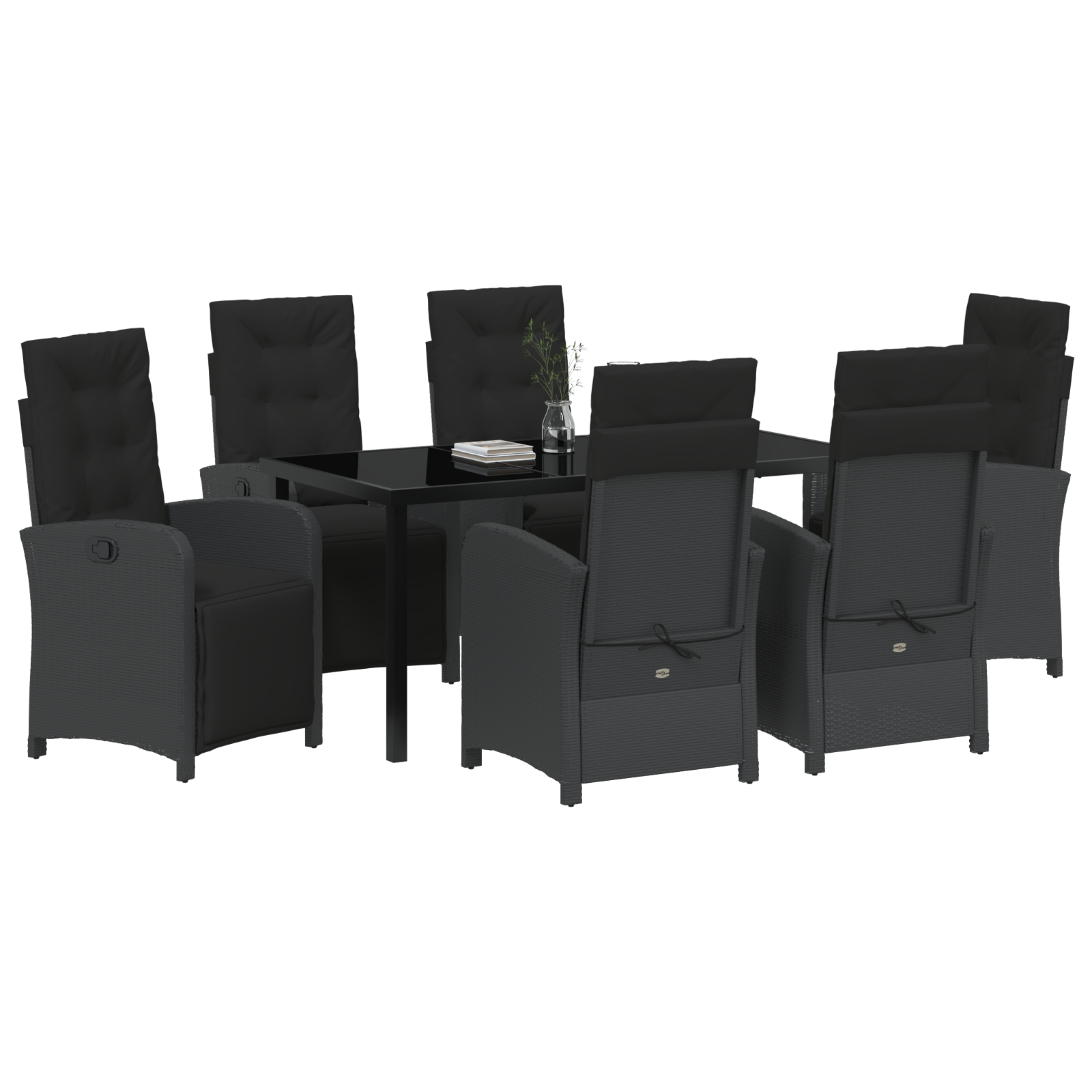 vidaXL 7-delige tuinset met kussens zwart poly rattan