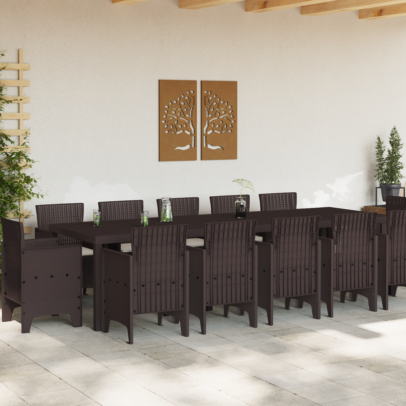 vidaXL 13-delige Tuinset met kussens poly rattan bruin