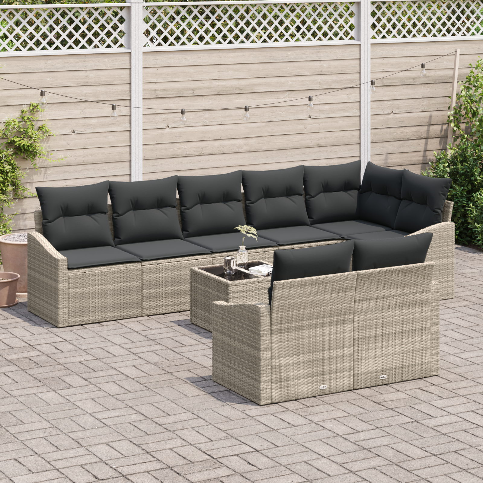 vidaXL 9-delige tuinbankset met kussens - grijs poly rattan
