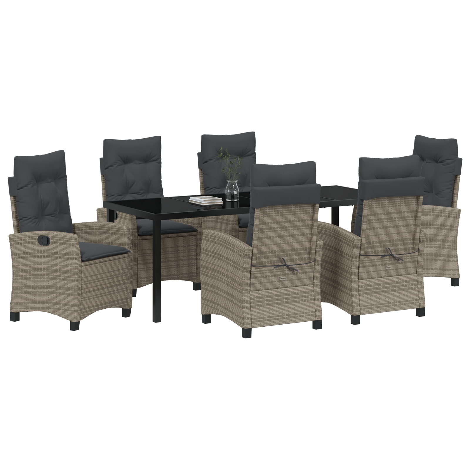 vidaXL 7-delige Tuinset met Kussens - Grijs Poly Rattan