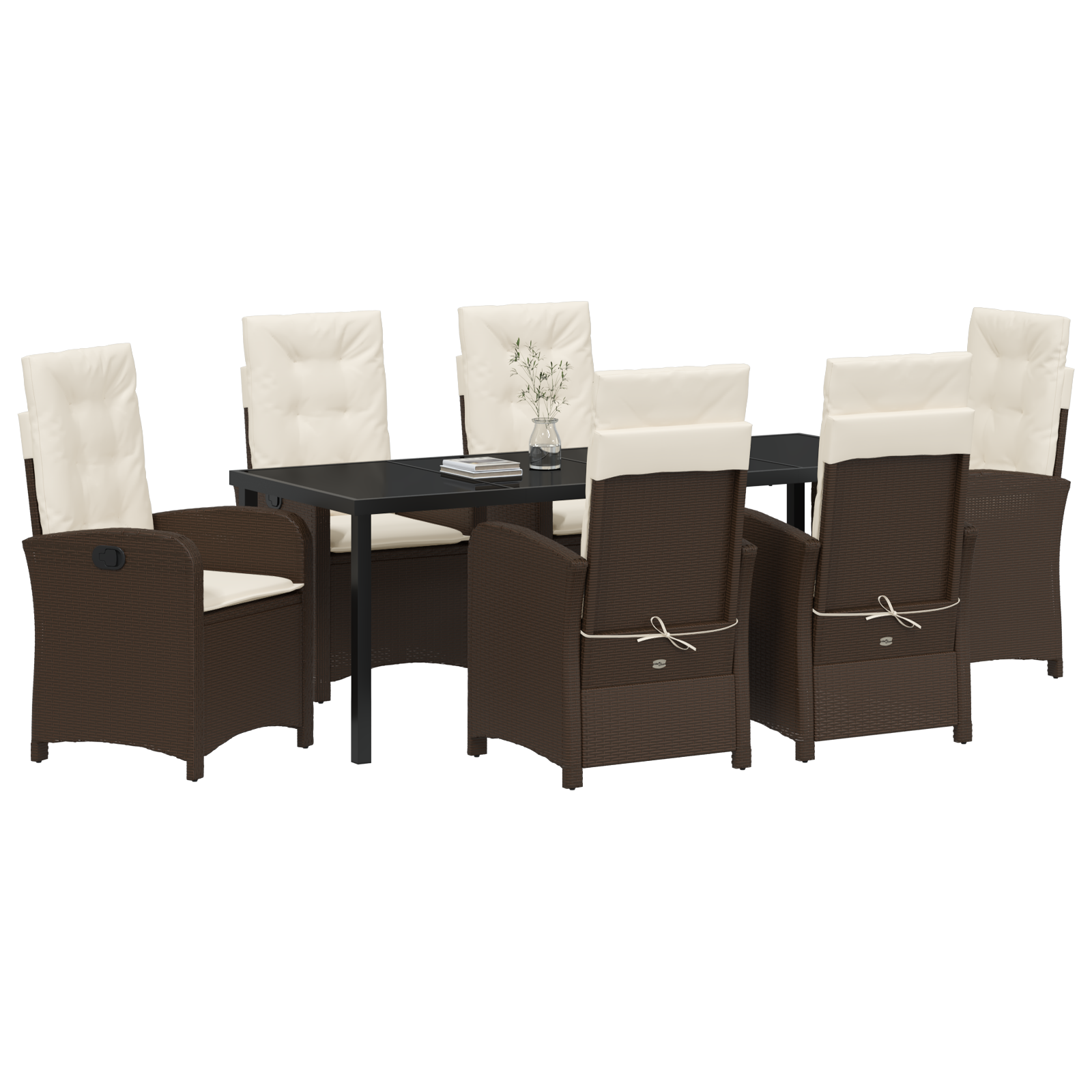 vidaXL 7-delige tuinset met kussens bruin poly rattan
