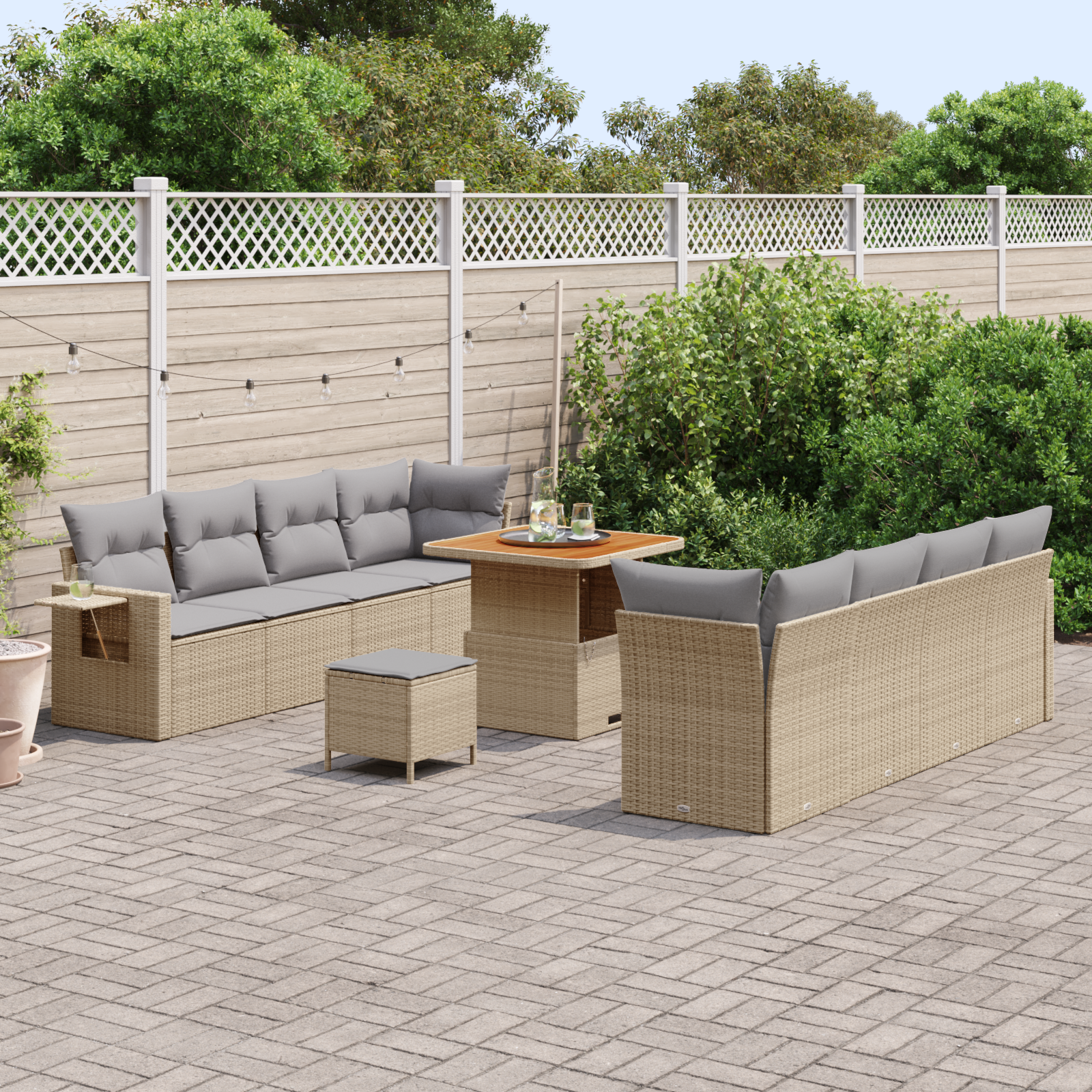 vidaXL 11-delige tuinset met kussens - Beige Poly Rattan en Acacia