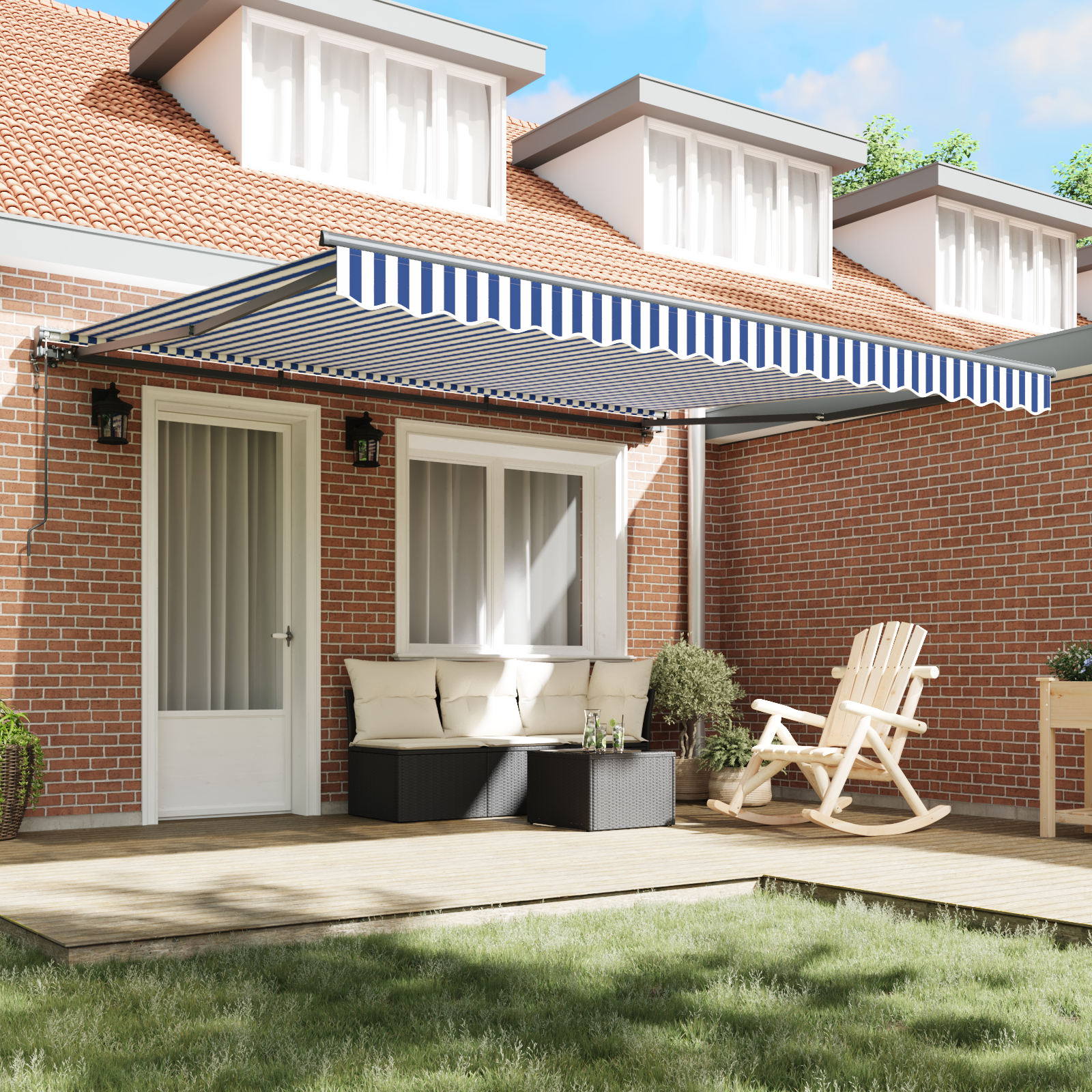 vidaXL Automatische Inklapbare Luifel Blauw en Wit 350x250 cm