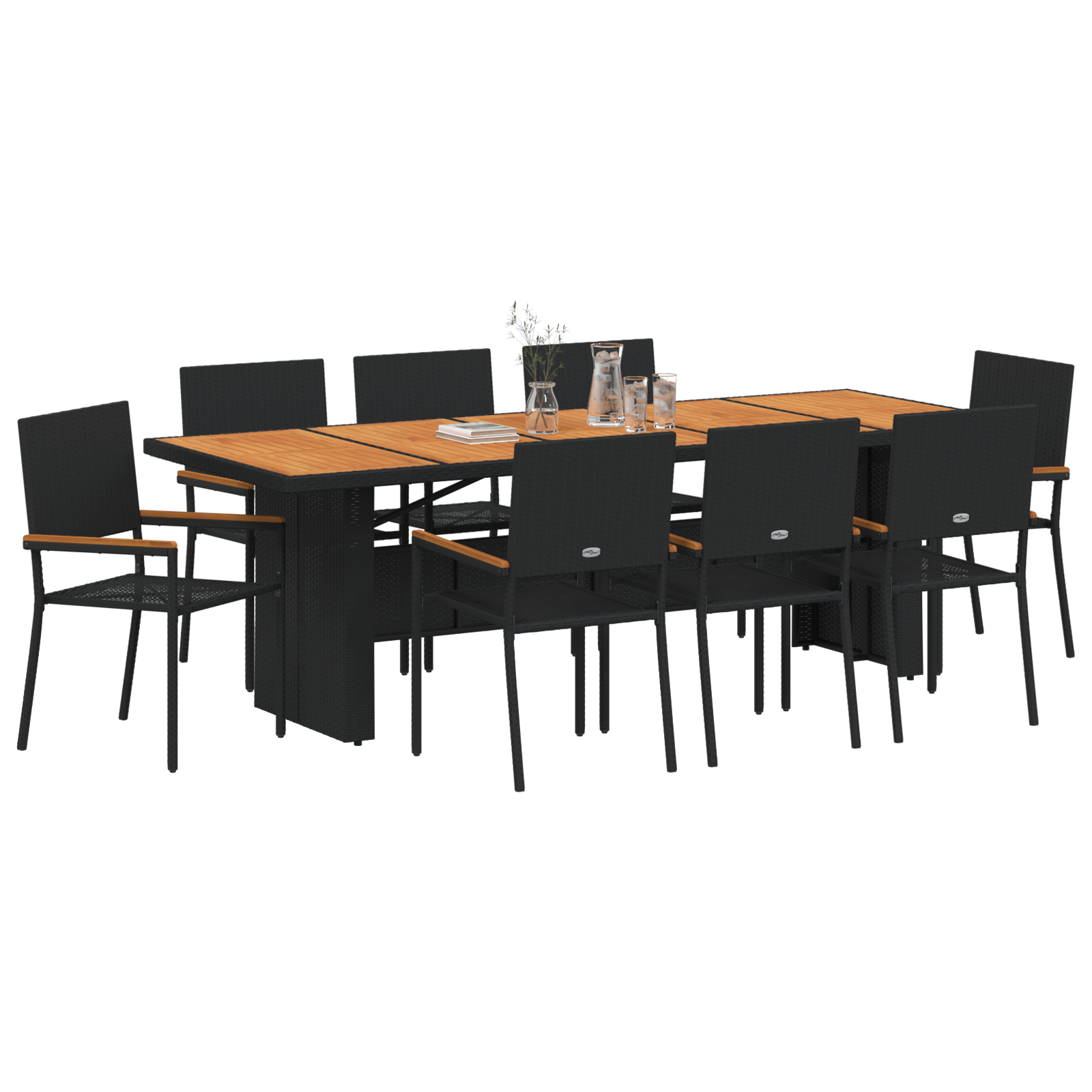 vidaXL 9-delige tuin eetset zwart poly rattan