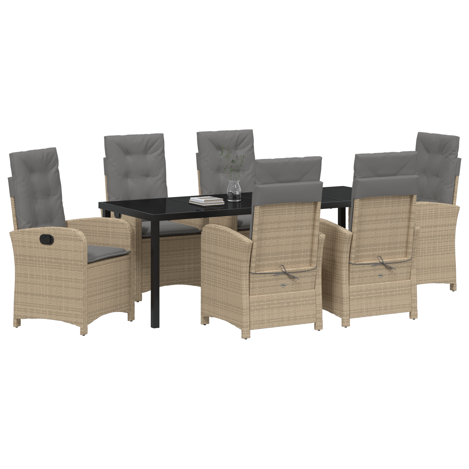 vidaXL 7-delige tuintafelset met kussens - Beige poly rattan