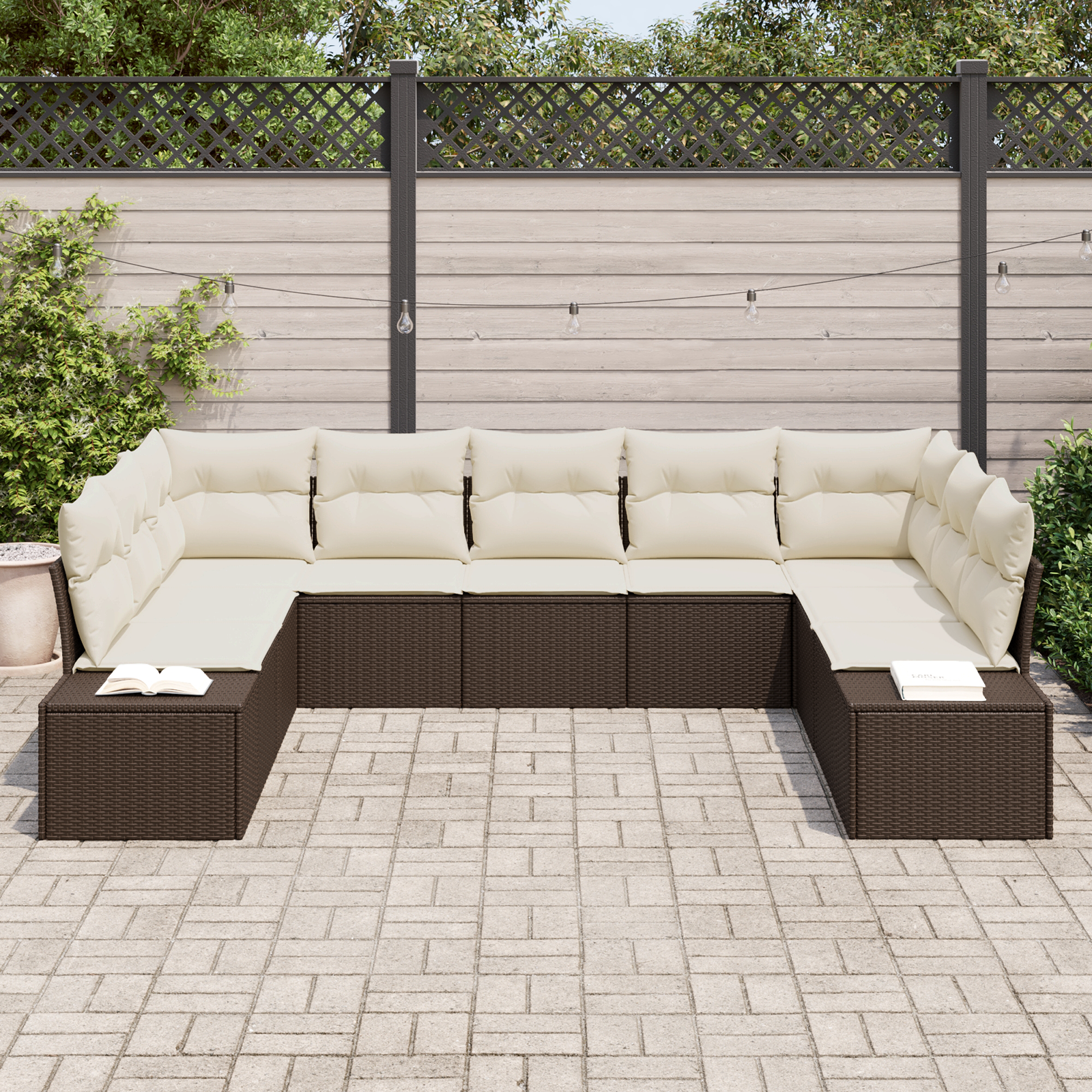 vidaXL 9-delige tuinset met kussens bruin poly rattan
