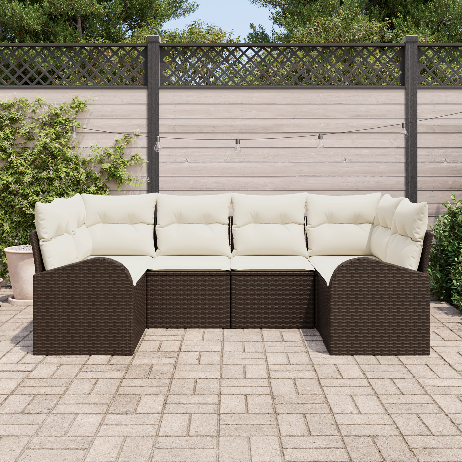 vidaXL 6-delige tuinbankset met kussens - bruin poly rattan