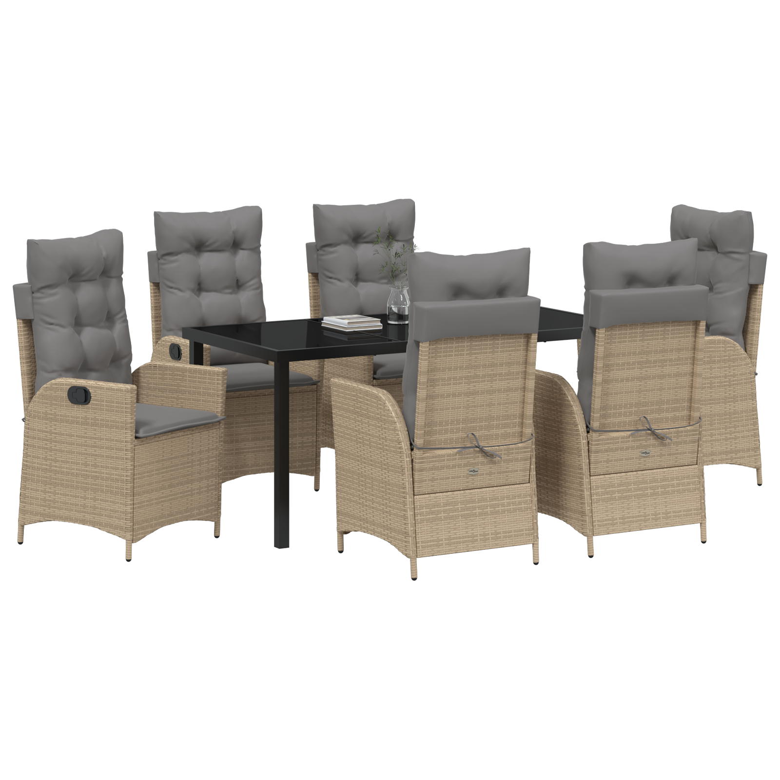 vidaXL 7-delige Tuinset met Kussens Beige Poly Rattan
