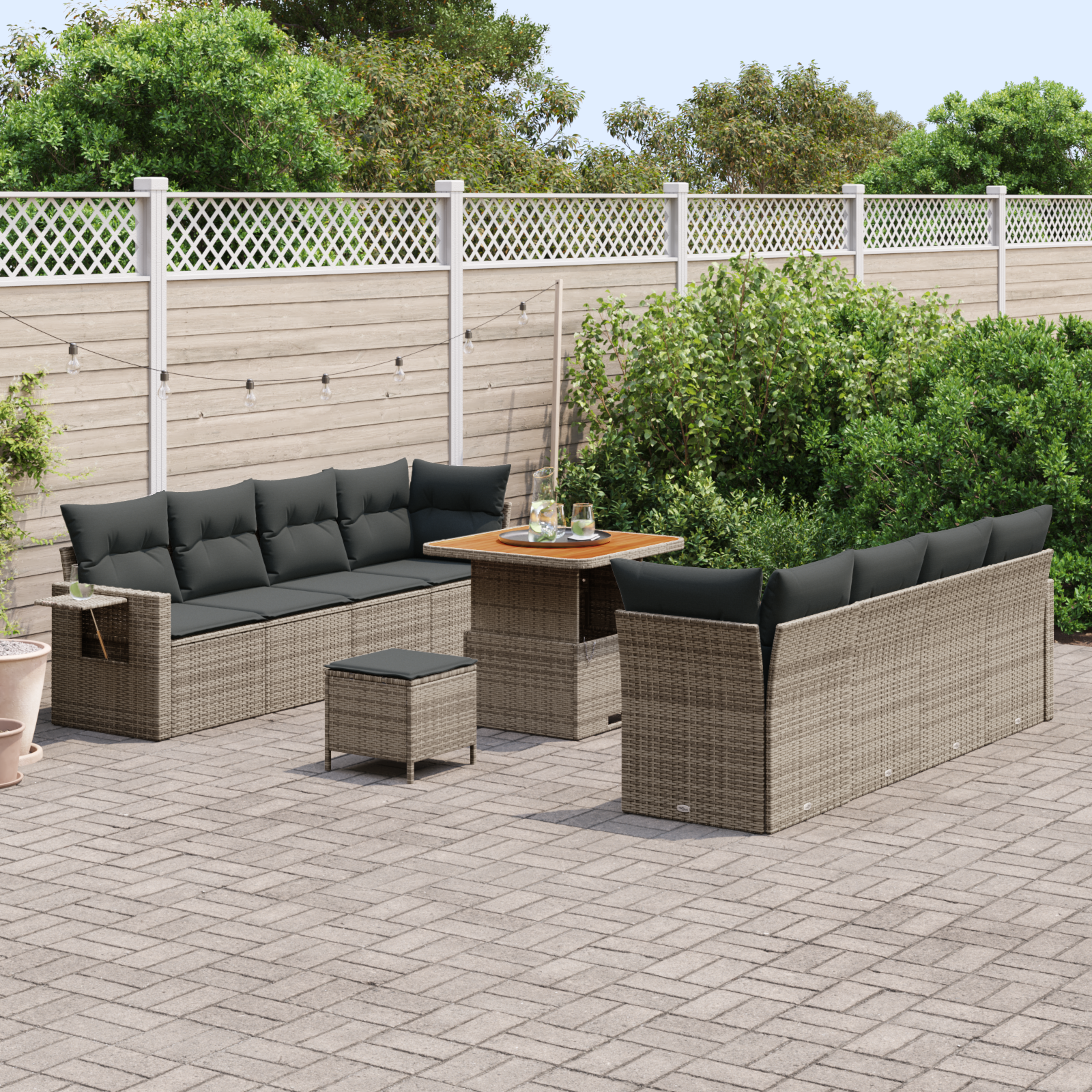 vidaXL 11-delige tuinset met kussens in grijs poly rattan en acacia
