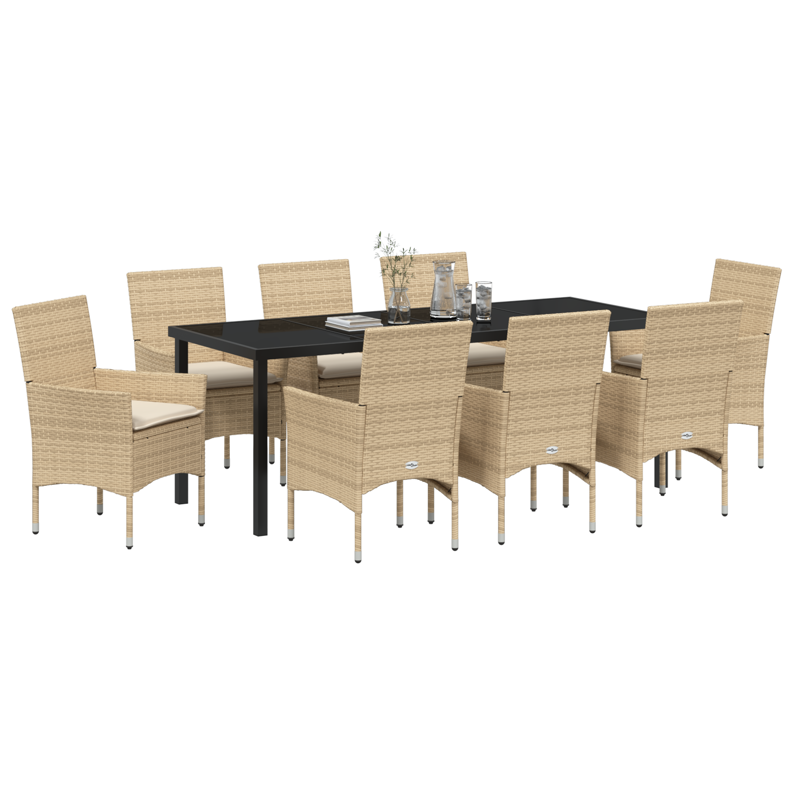 vidaXL 9-delige tuinset met kussens Beige Poly Rattan