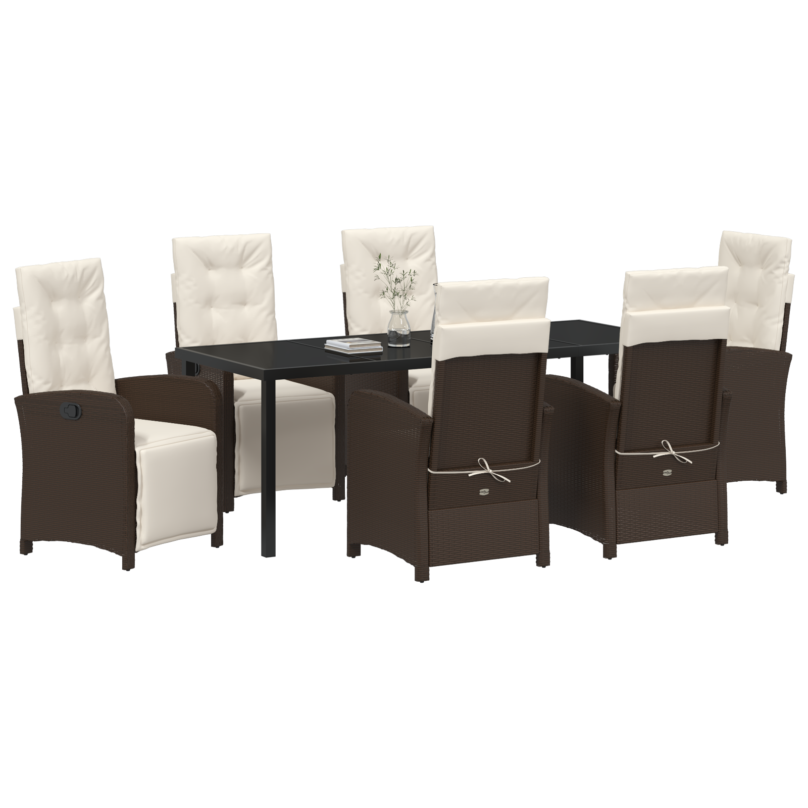 vidaXL 7-delige tuinset met kussens Bruin Poly Rattan