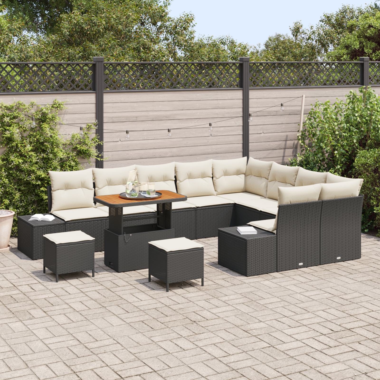 vidaXL 12-delige Tuinbankenset met kussens poly rattan acacia zwart