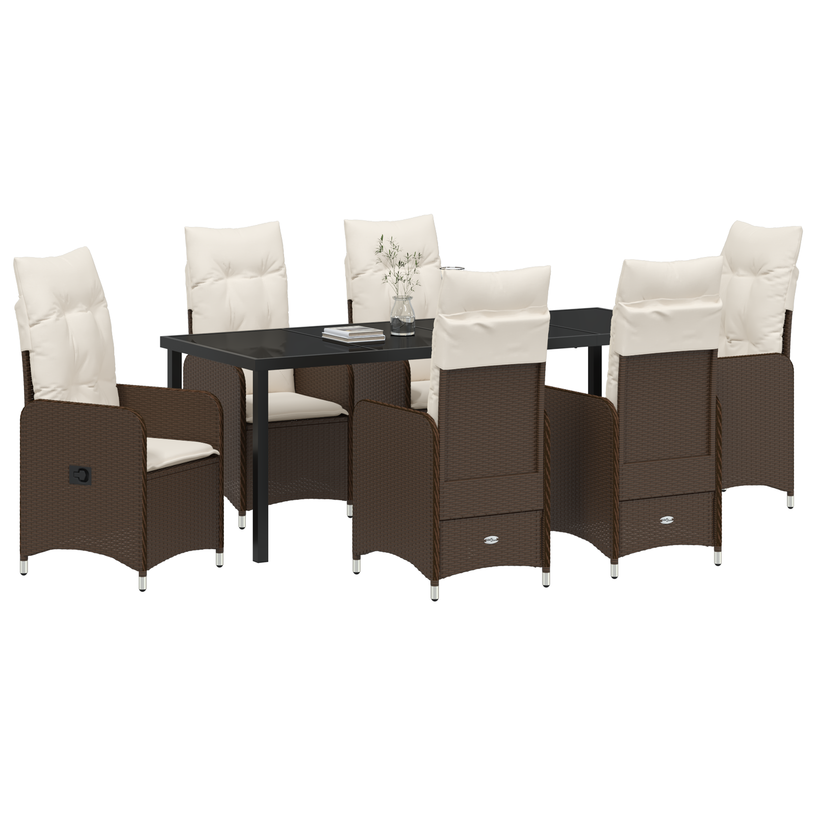 vidaXL 7-delige tuinset met kussens bruin poly rattan