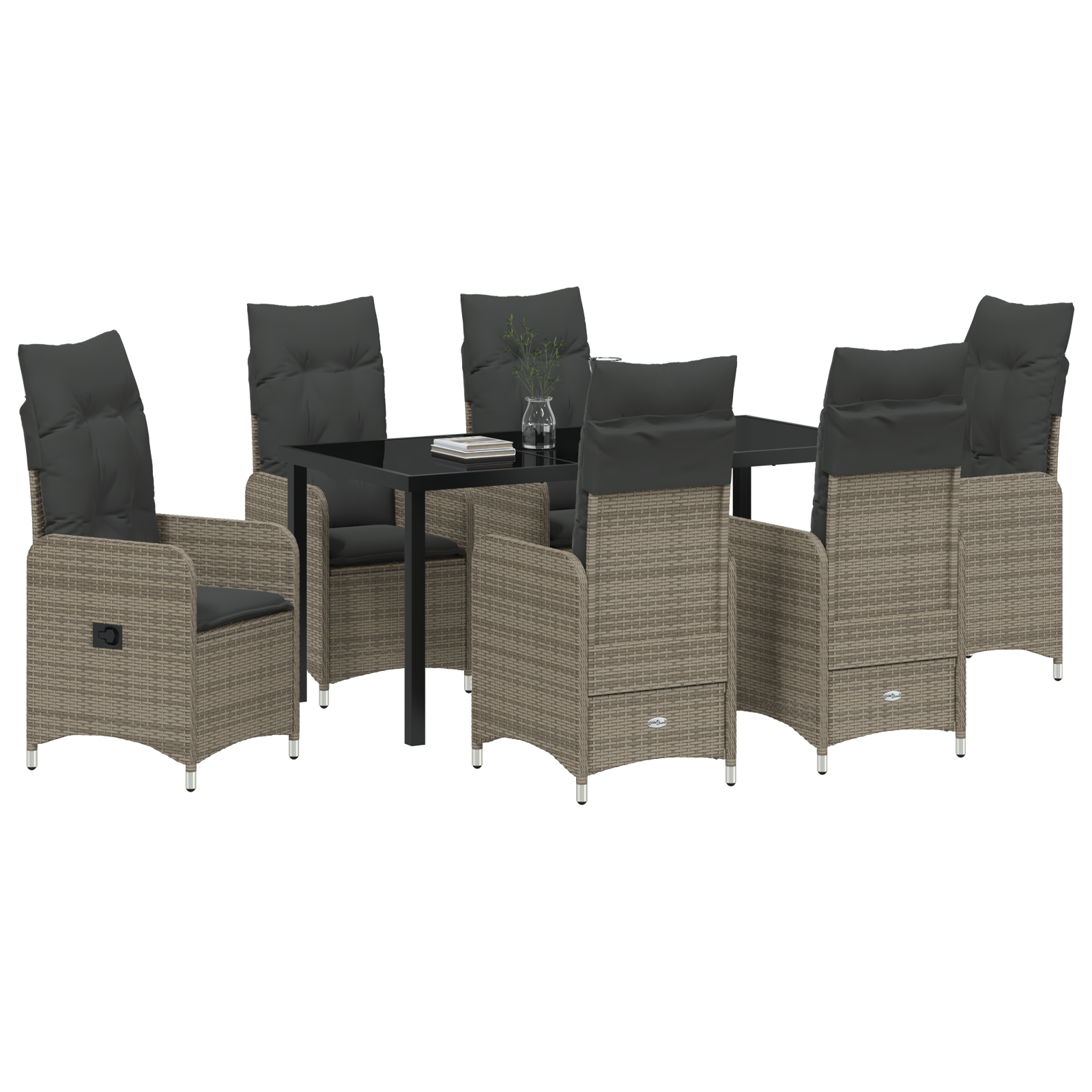 vidaXL 7-delige tuinset met kussens in grijs poly rattan