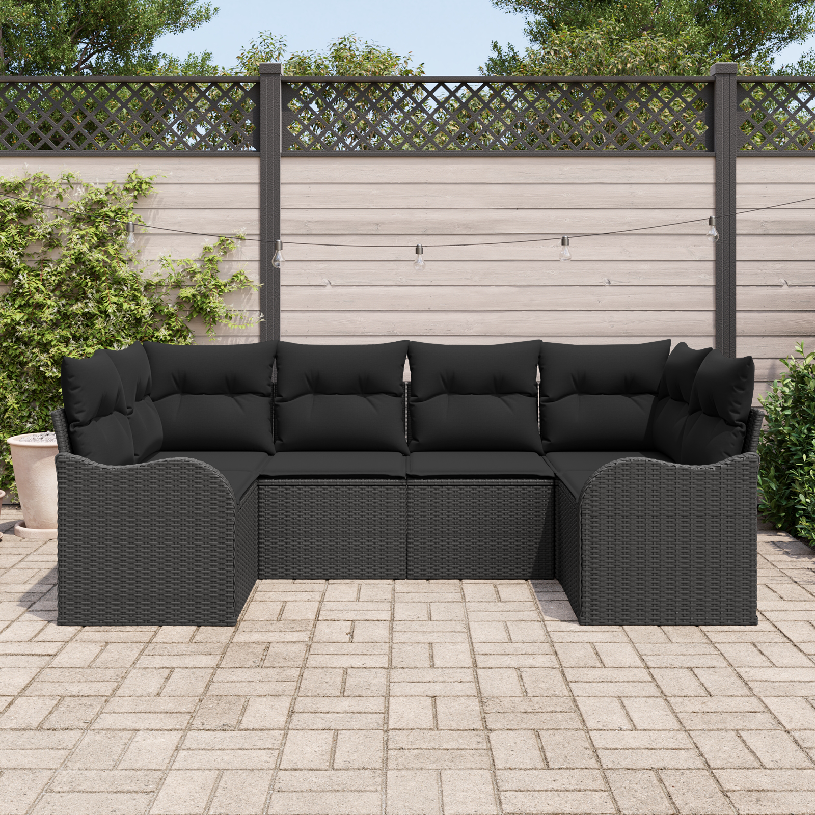 vidaXL 6-delige tuinset met kussens in zwart poly rattan