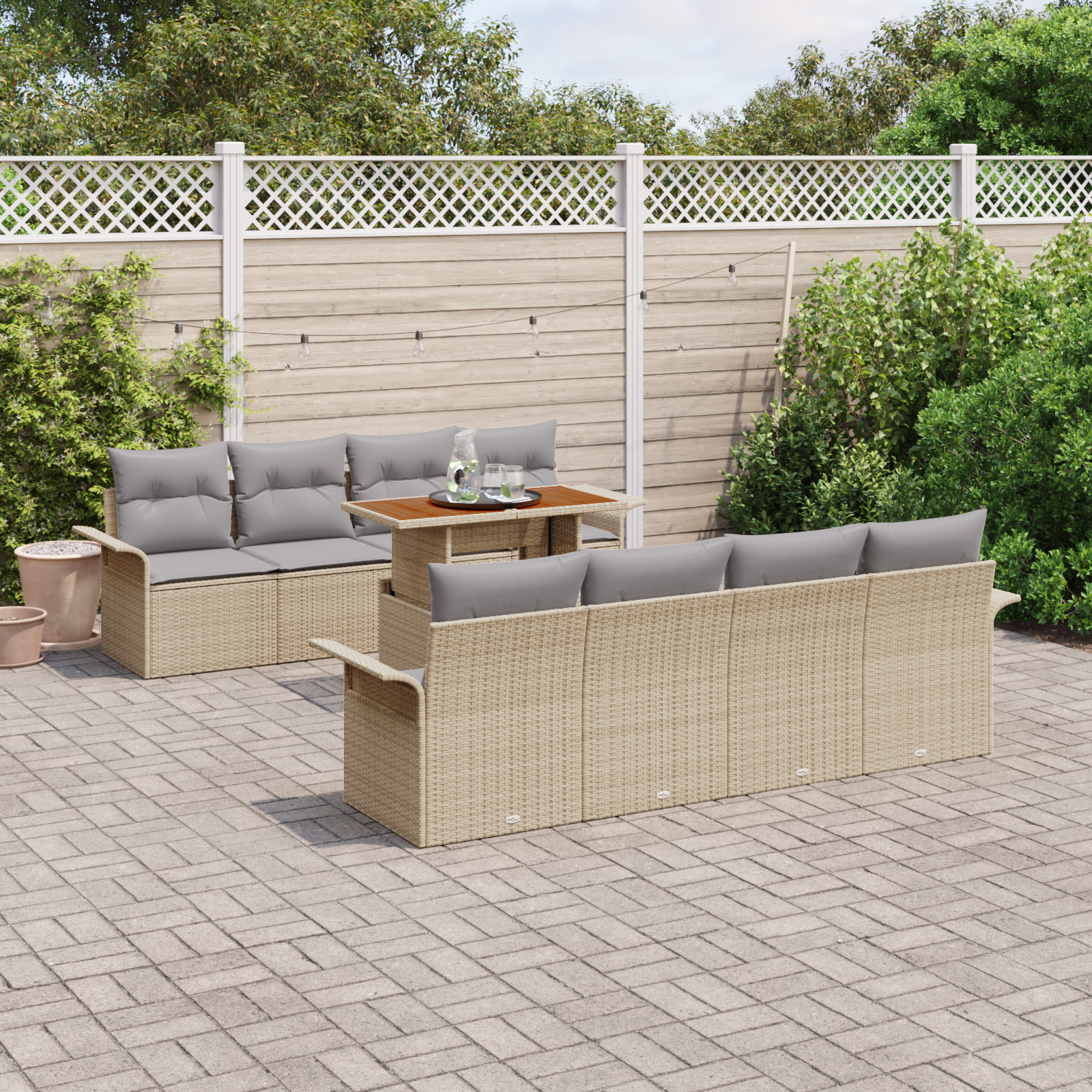 vidaXL 9-delige ligbed set met kussens Beige Poly Rattan