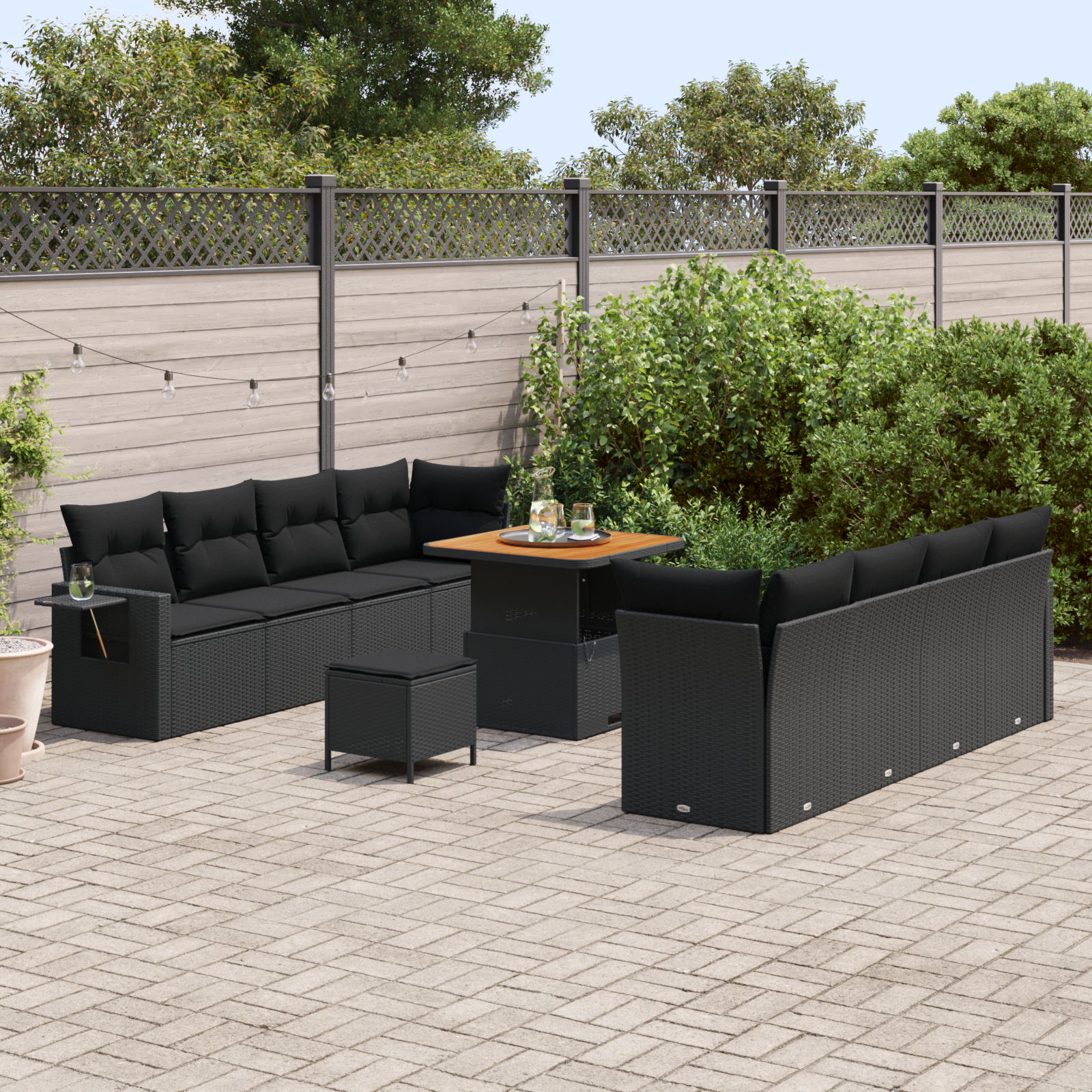 vidaXL 11-delige tuinset met kussens zwart poly rattan acacia