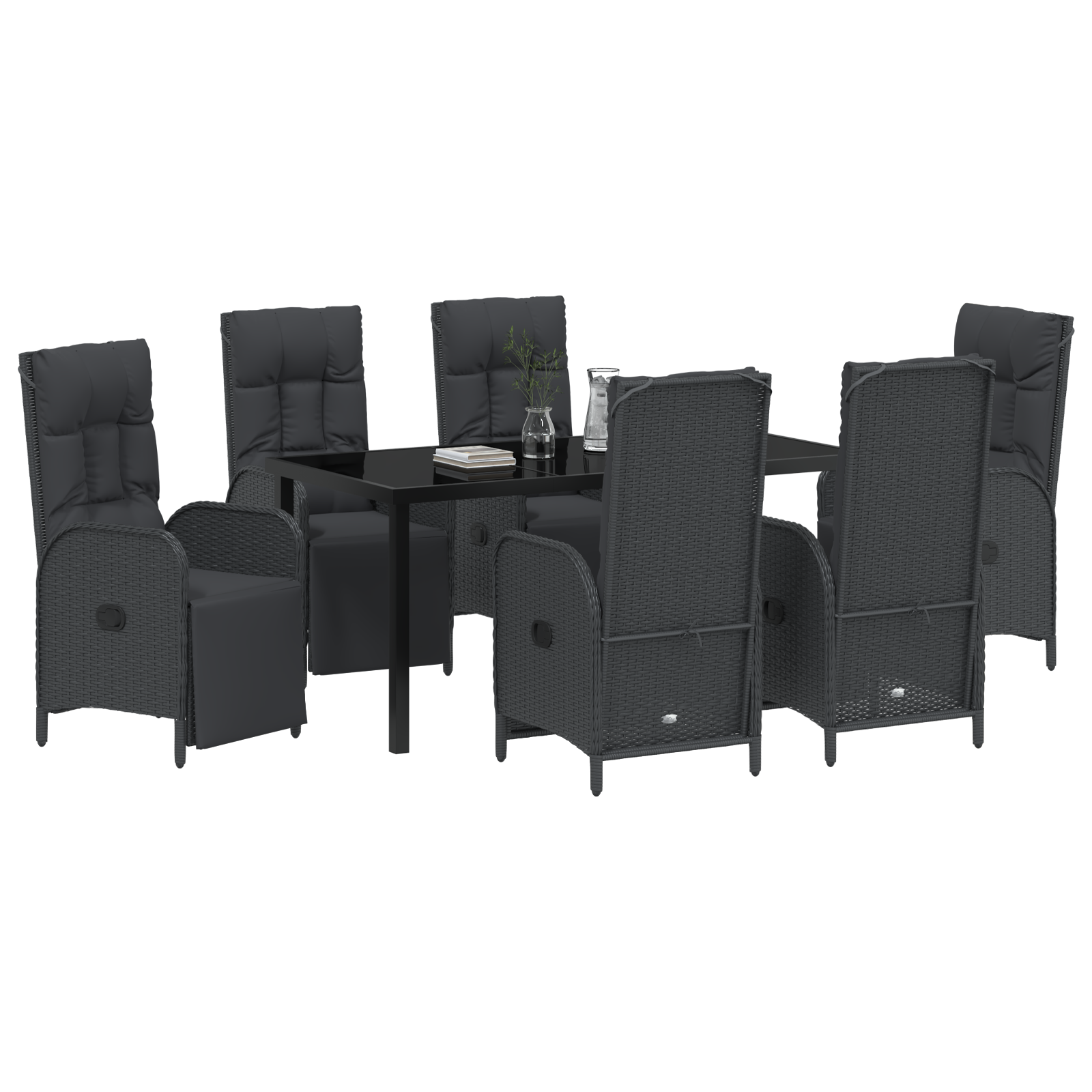 vidaXL 7-delige tuinset met kussens - zwart poly rattan