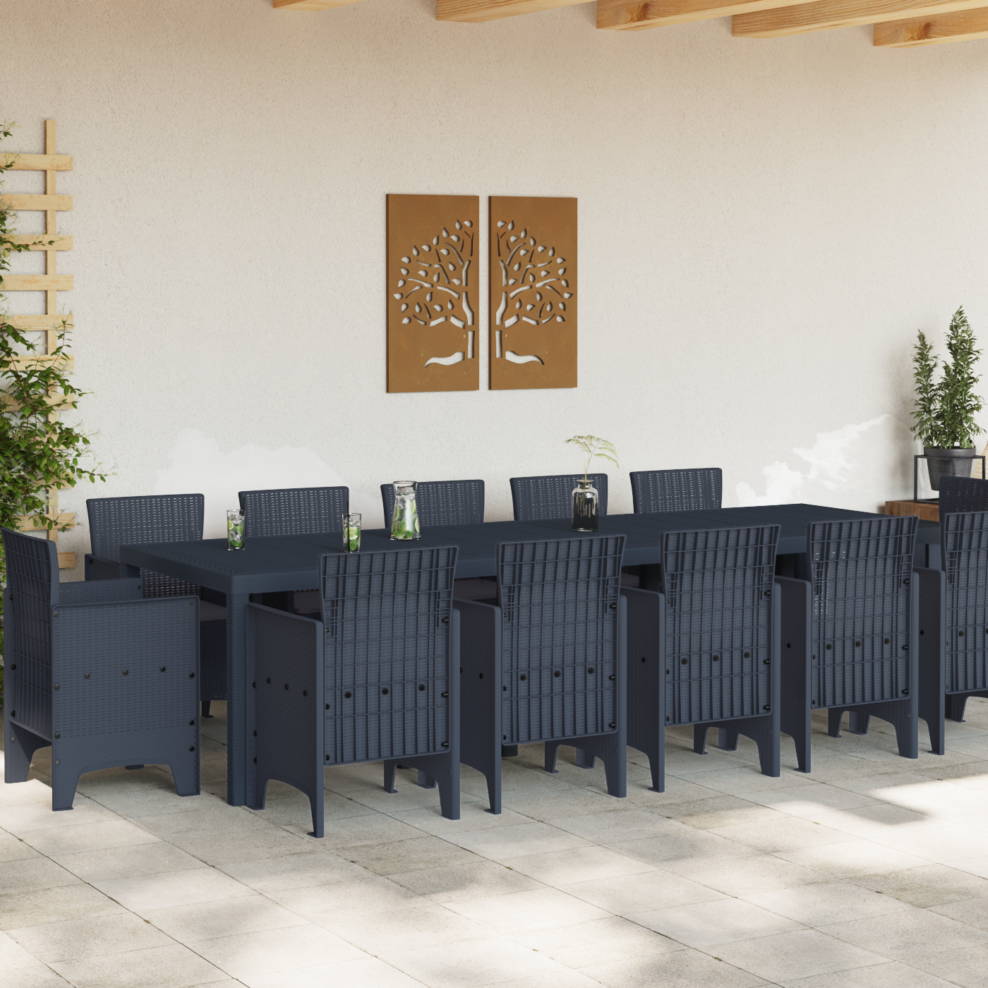 vidaXL 13-delige Tuinset met kussens poly rattan antraciet