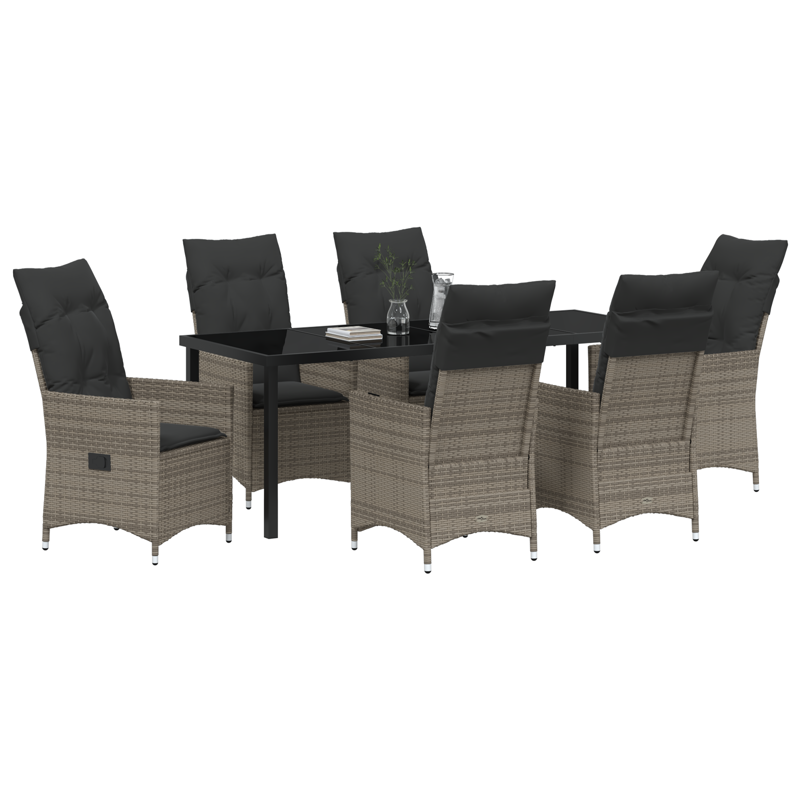vidaXL 7-delige tuinset met kussens grijs poly rattan
