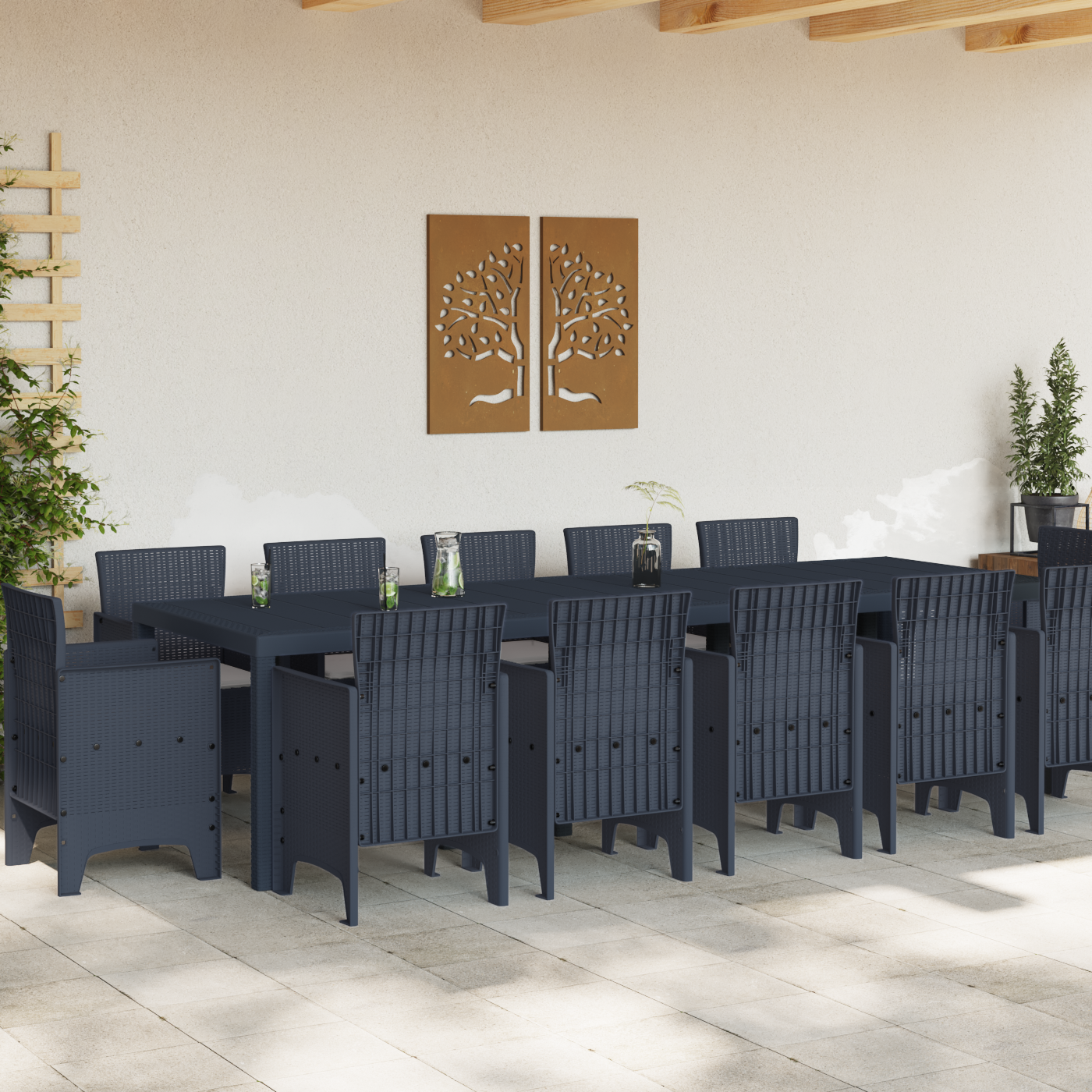 vidaXL 13-delige Tuinset met kussens poly rattan antraciet