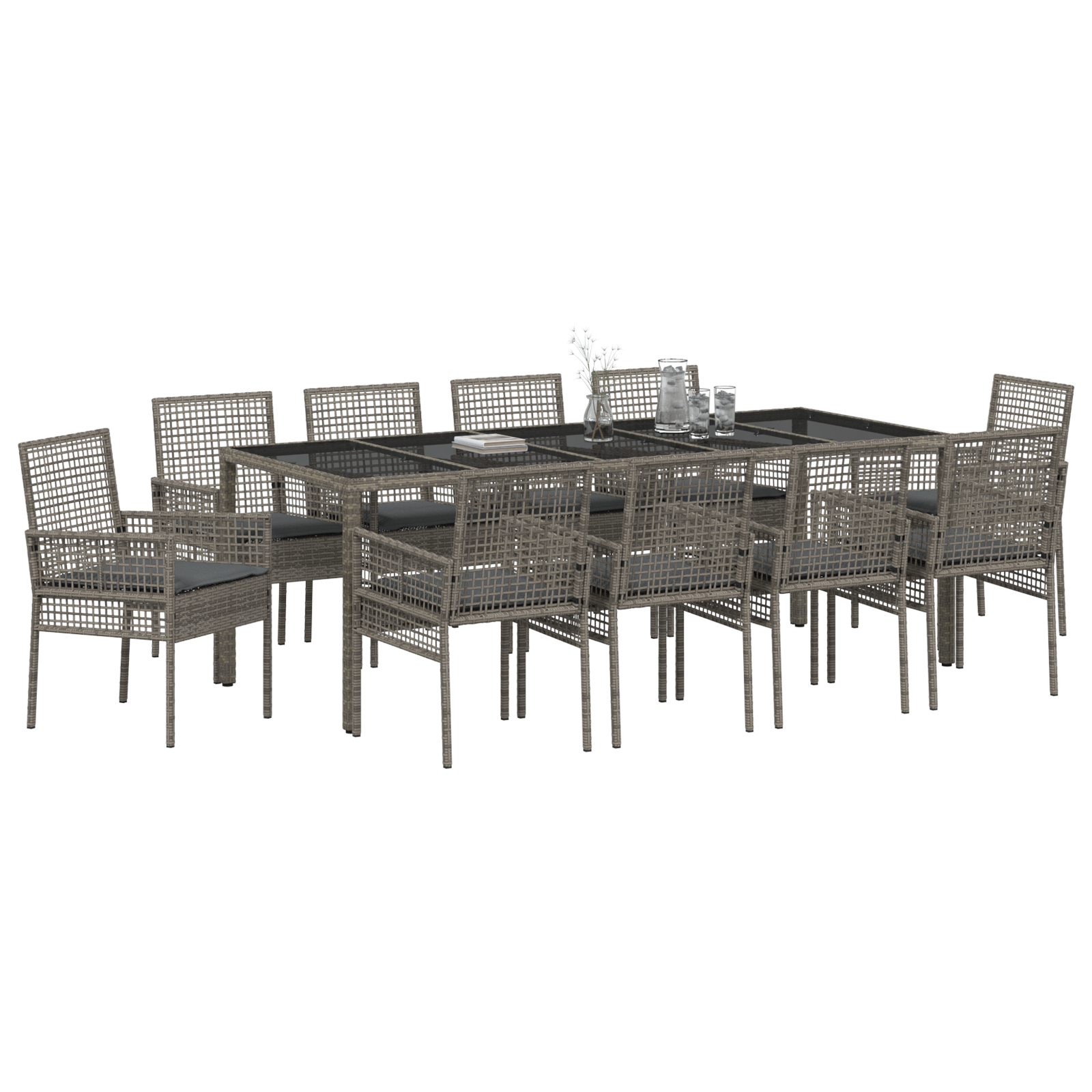 vidaXL 11-delige Tuinset met kussens poly rattan grijs
