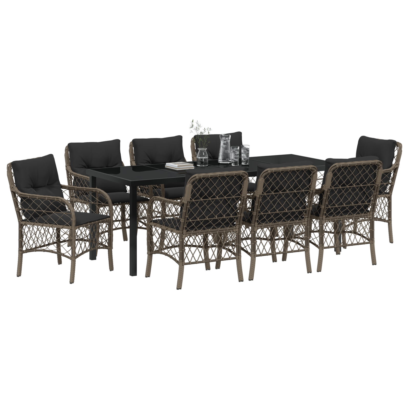 vidaXL 9-delige tuin eetset met kussens - grijs poly rattan