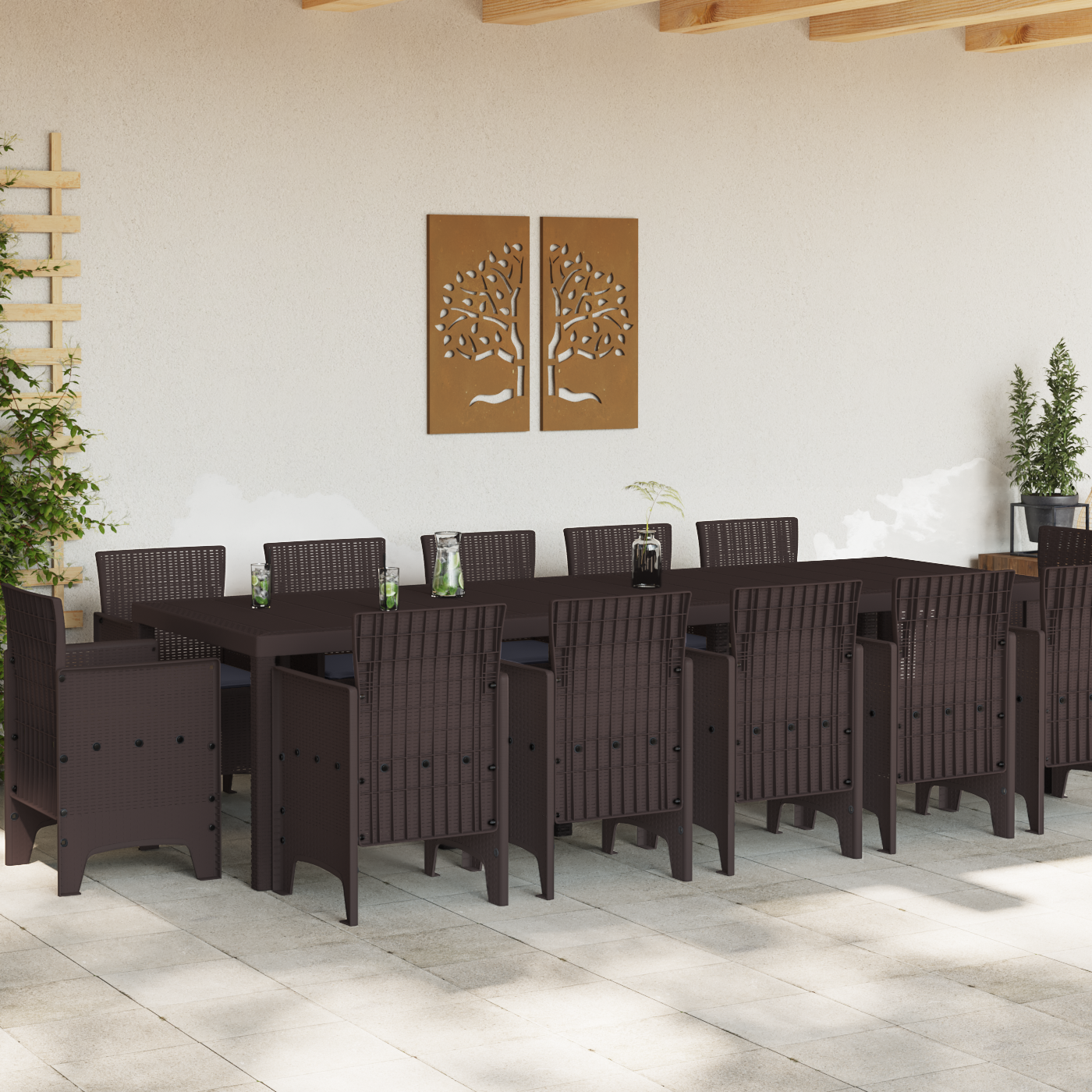 vidaXL 13-delige Tuinset met kussens poly rattan bruin