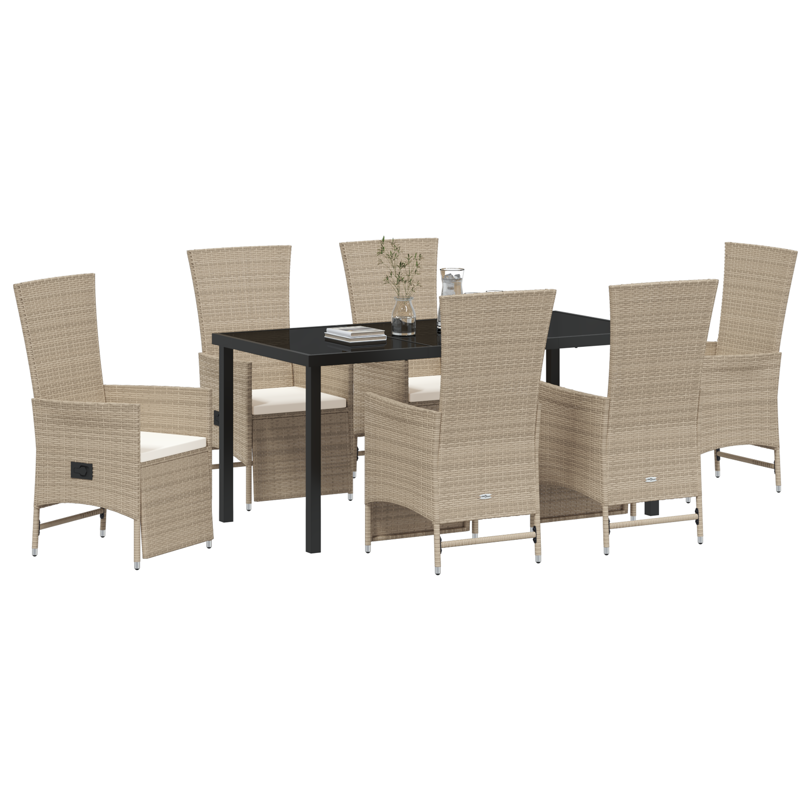 vidaXL 7-delige tuinset met kussens Beige Poly Rattan