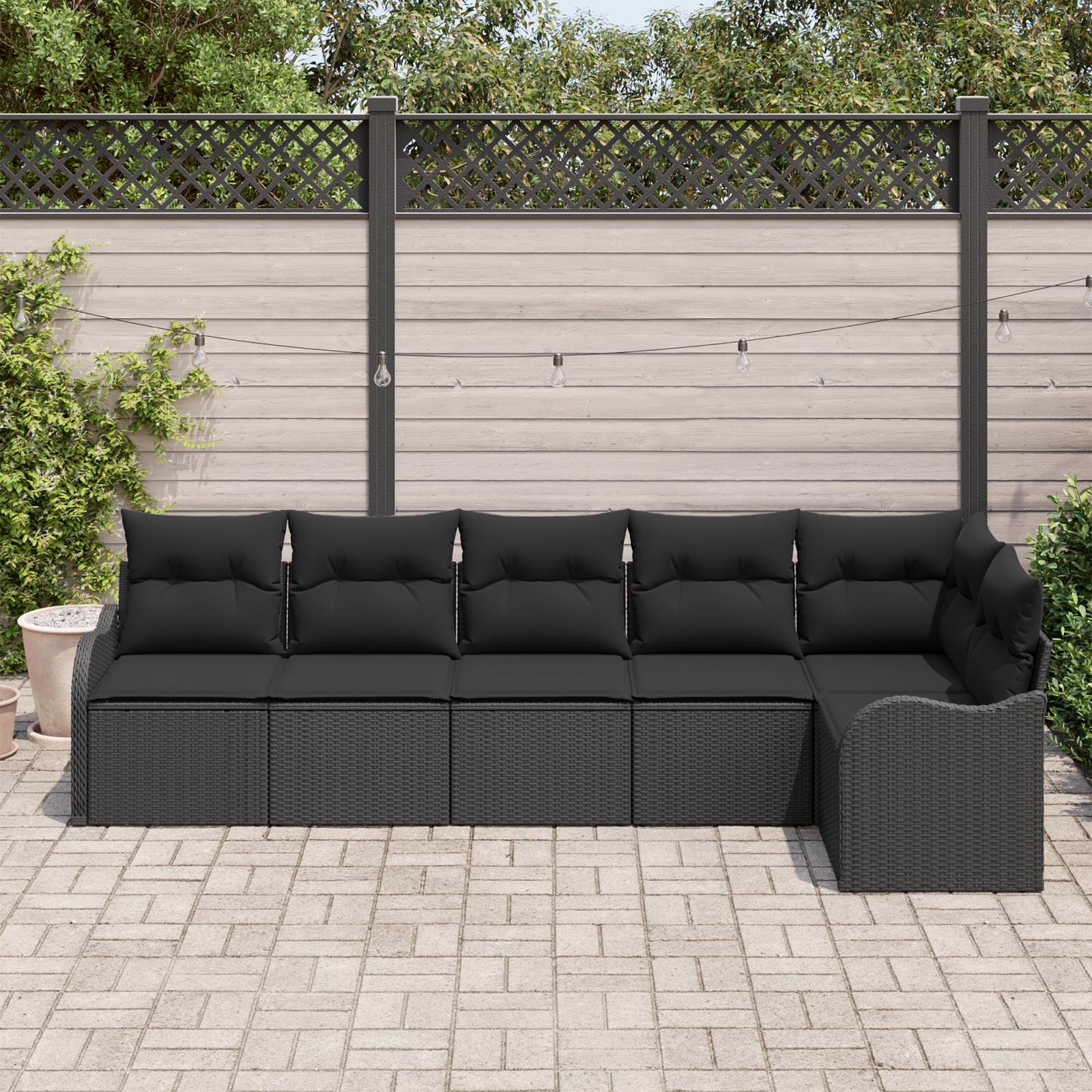 vidaXL 6-delige Tuinbankenset met kussens poly rattan zwart