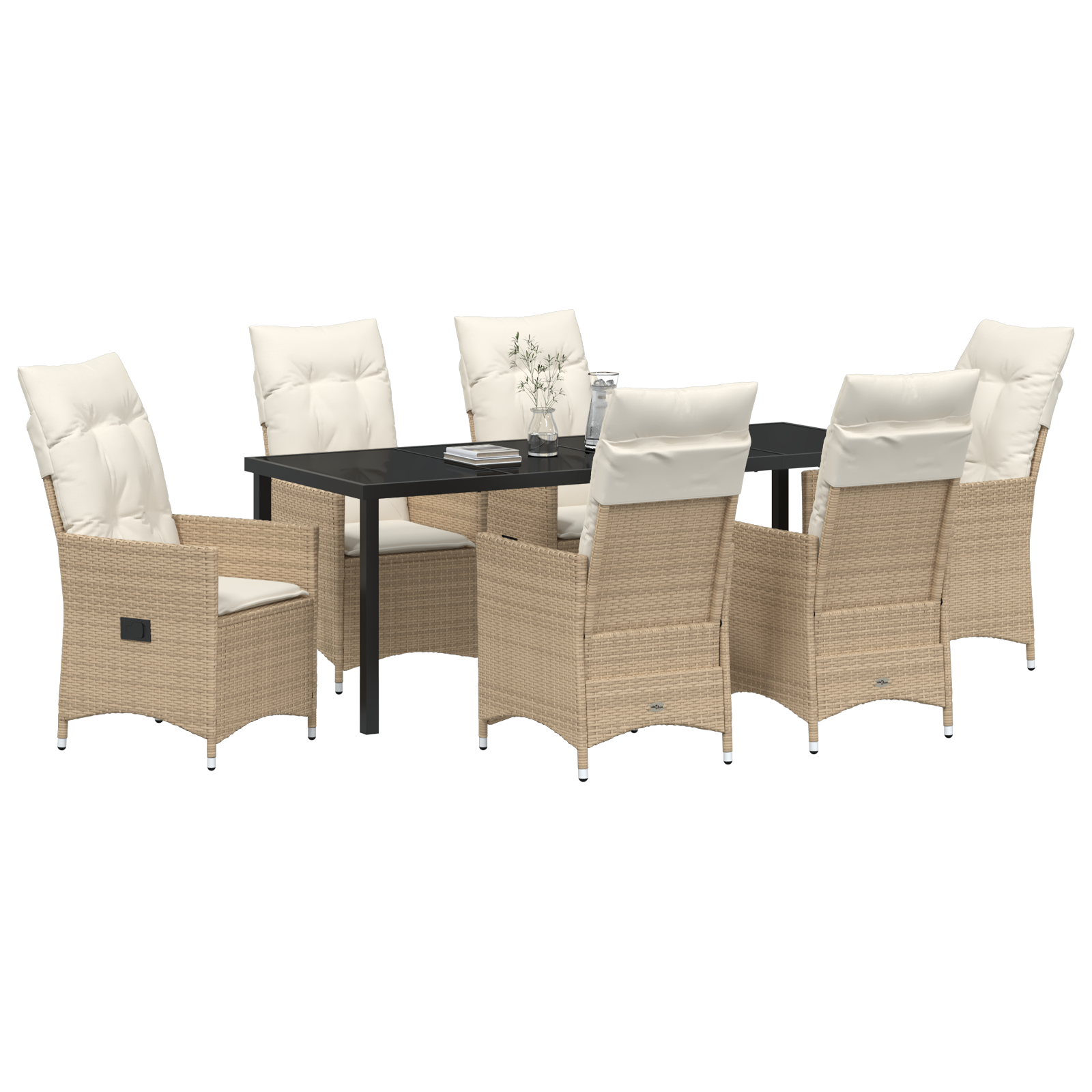 vidaXL 7-delige tuinset met kussens in beige poly rattan