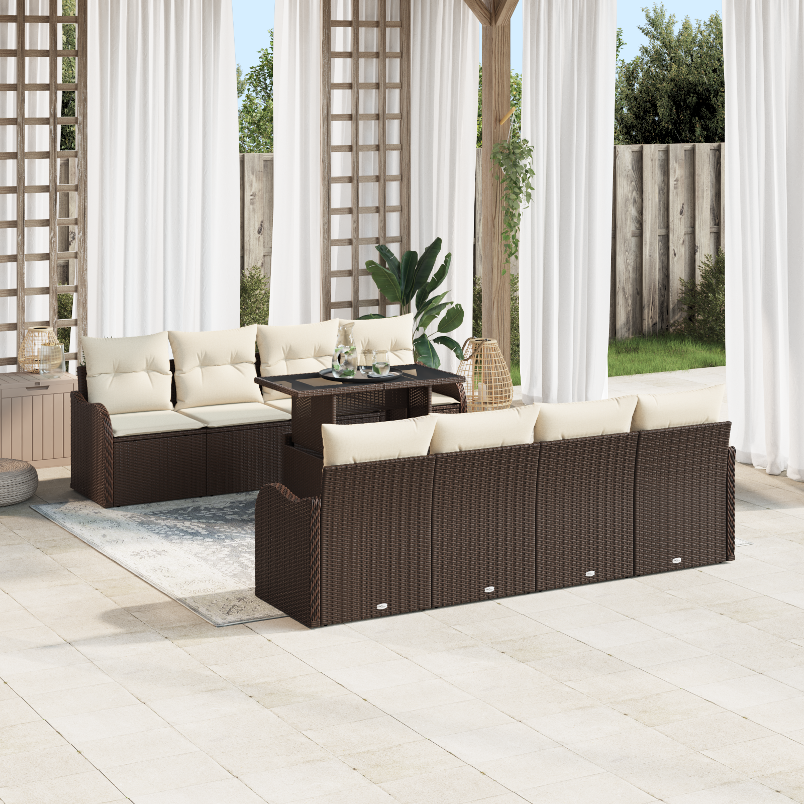vidaXL 9-delige tuinset met kussens bruin poly rattan