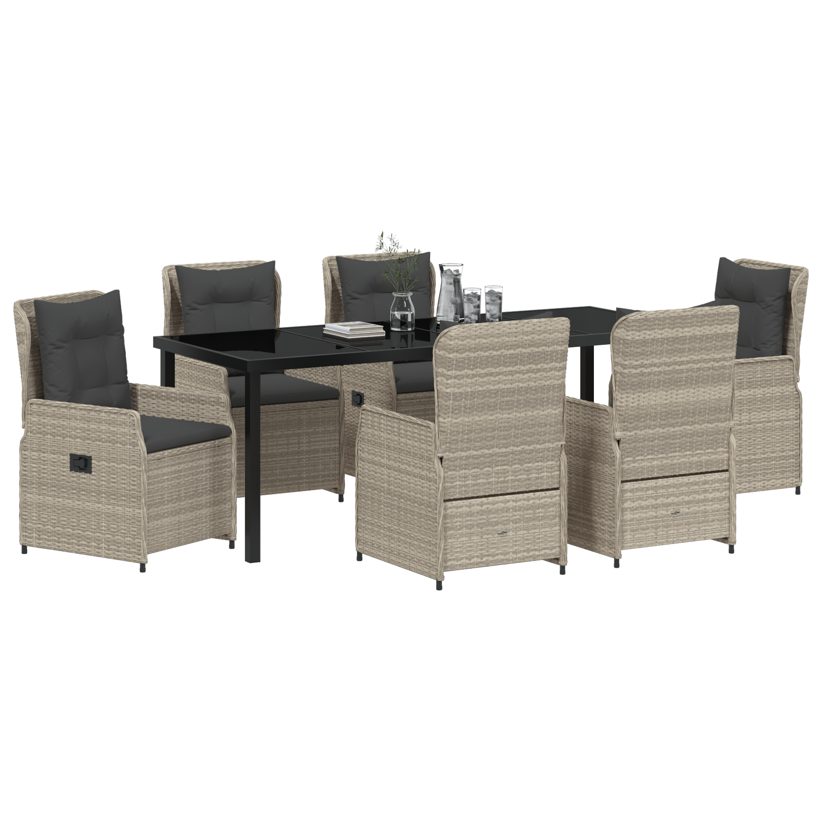 vidaXL 7-delige tuinset lichtgrijs poly rattan
